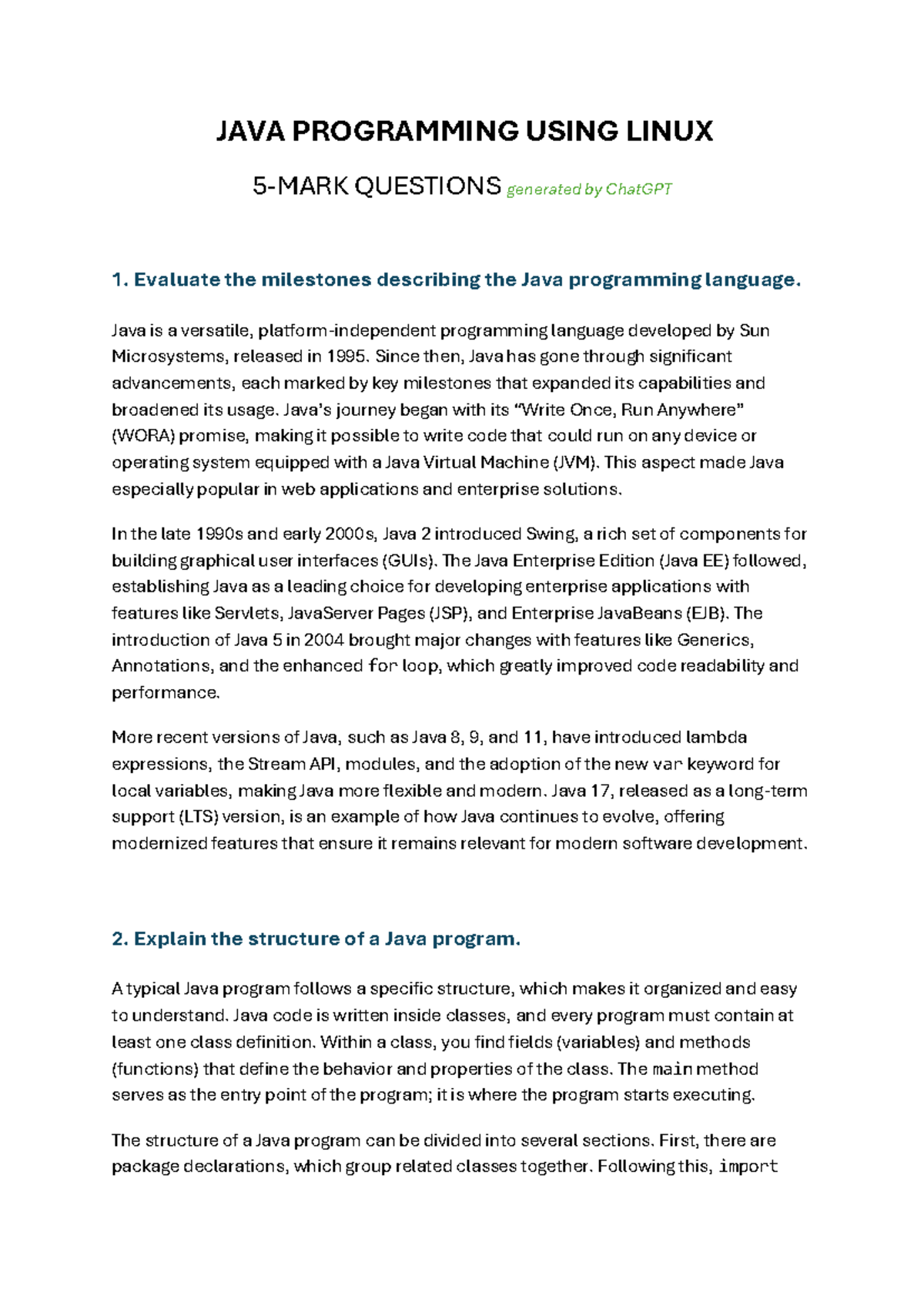 5 MARK JAVA - Vbmm - JAVA PROGRAMMING USING LINUX 5 - MARK QUESTIONS ...