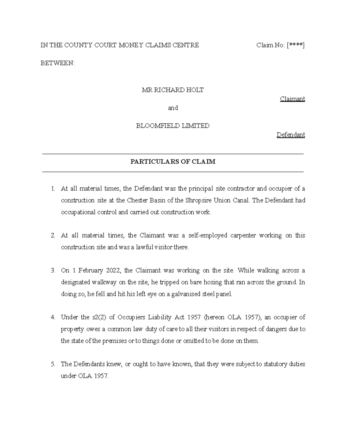 Skeleton Argument - IN THE COUNTY COURT MONEY CLAIMS CENTRE Claim No ...