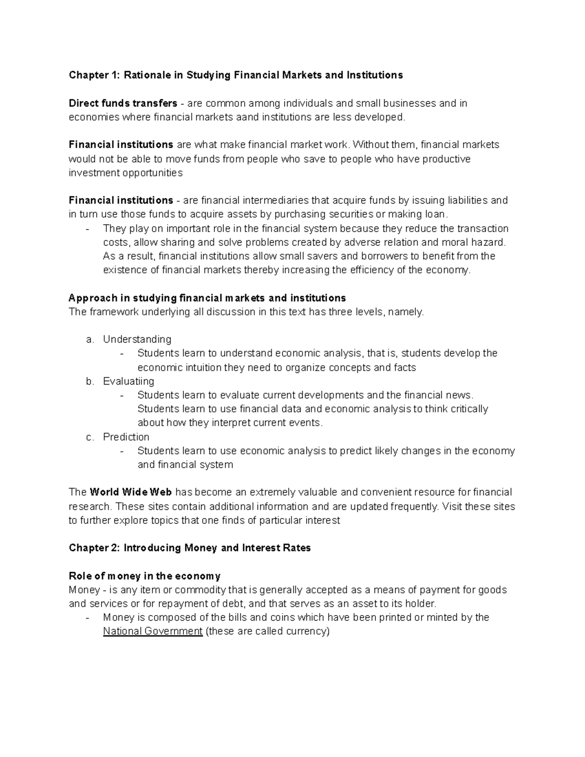 Financial Markets - short reviewer - Chapter 1: Rationale in Studying ...