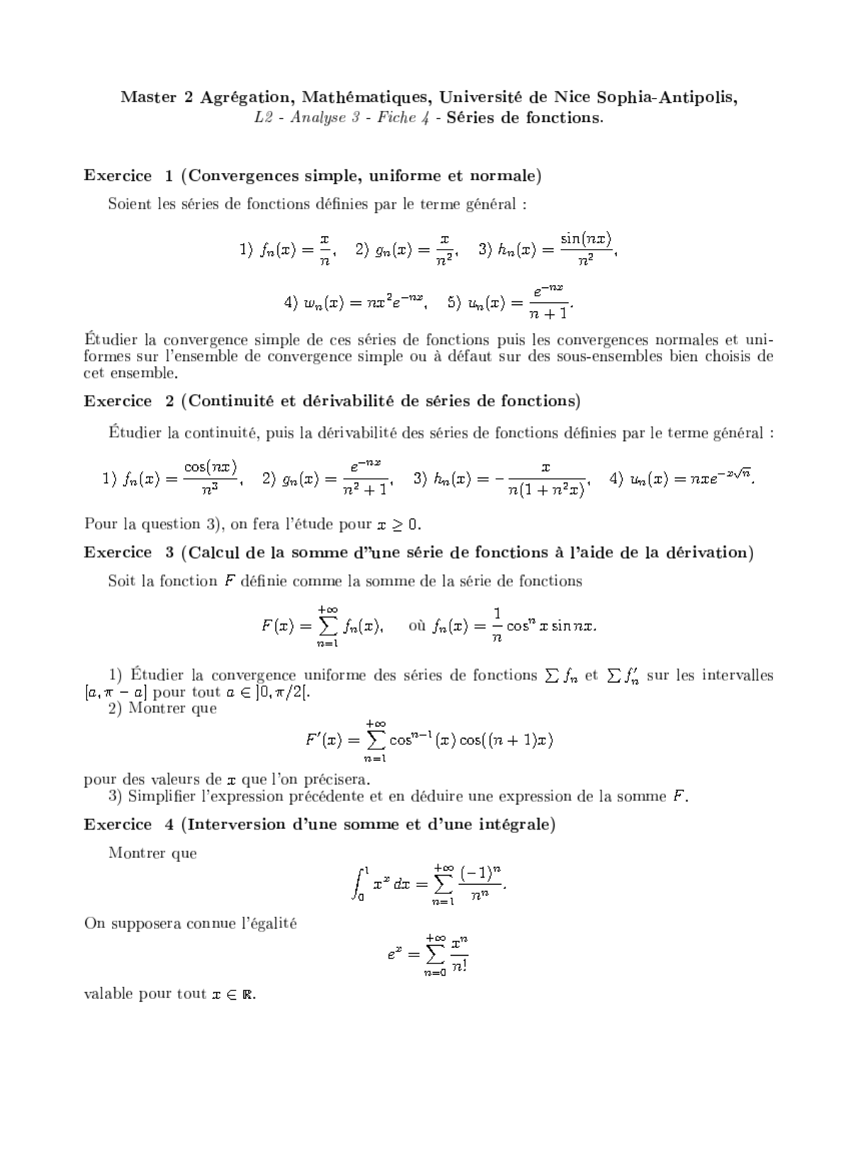 Td4 Series De Fonctions Fn Gn Wn Nx2 Fn Cos Nx N3 Gn Nx N2 Nx N2 Hn Un Sin Nx Studocu