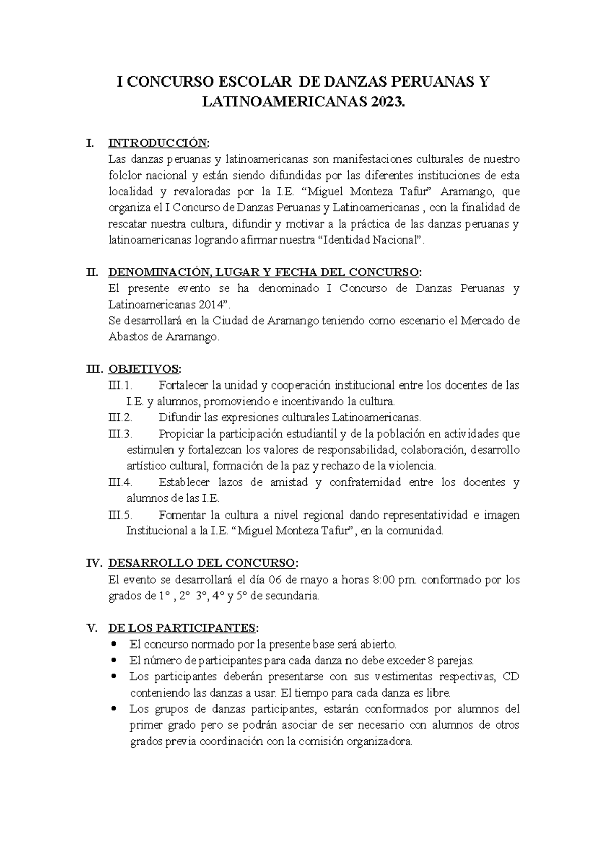 Bases de concurso de danzas - I CONCURSO ESCOLAR DE DANZAS PERUANAS Y ...