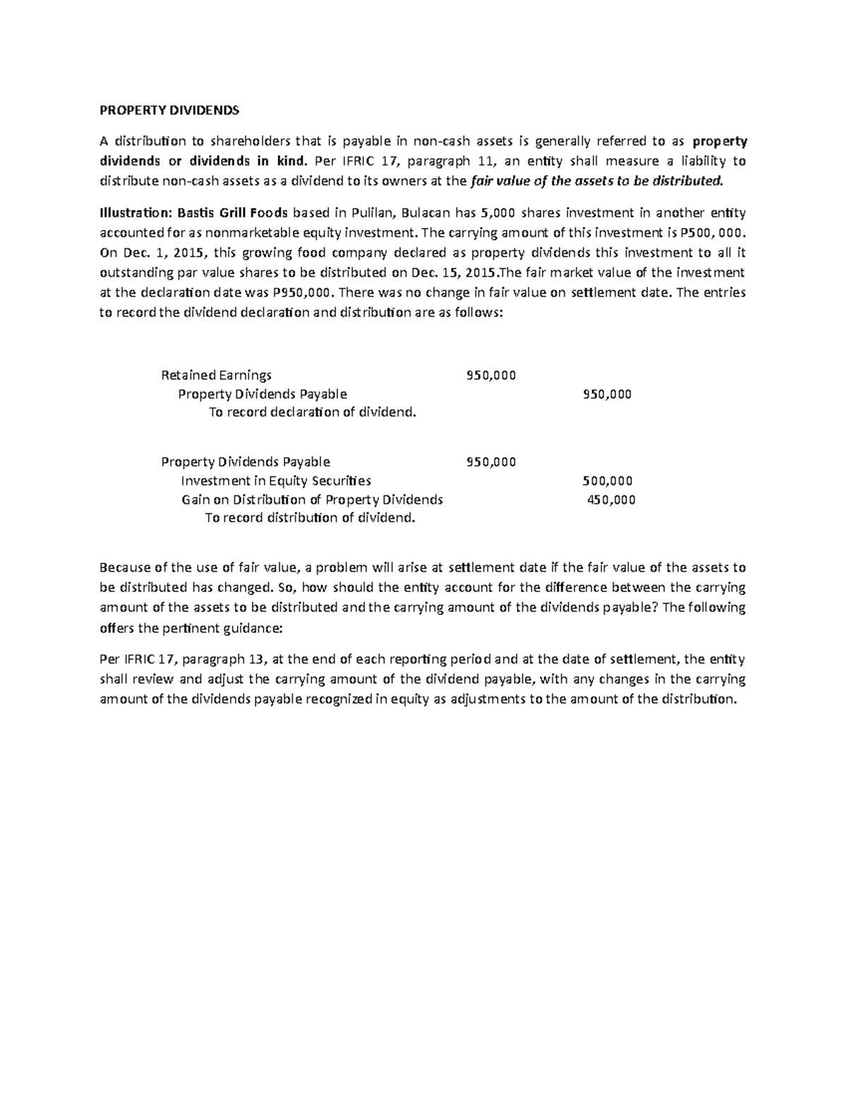 Property Dividends Financial Management Notes PROPERTY DIVIDENDS A