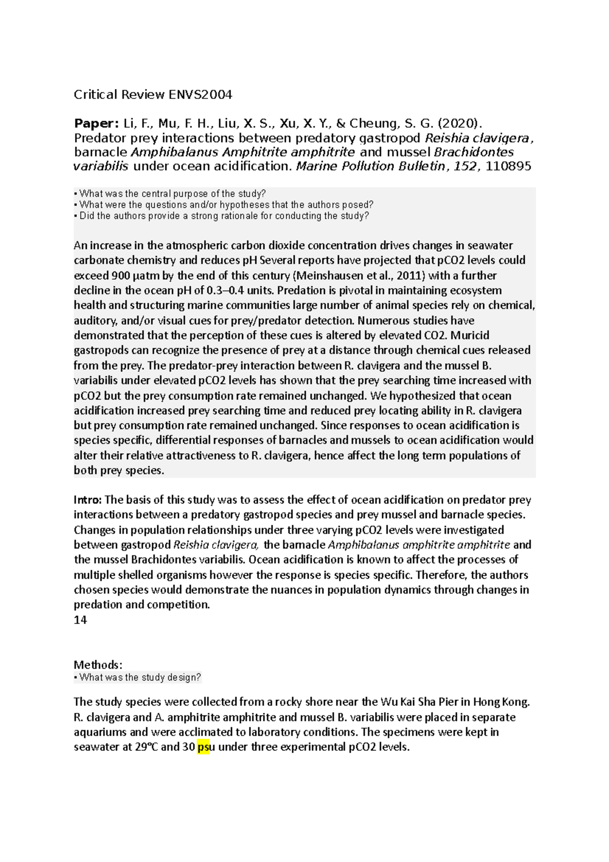 Critical Review ENVS2004 Critical Review ENVS Paper Li, F., Mu, F. H