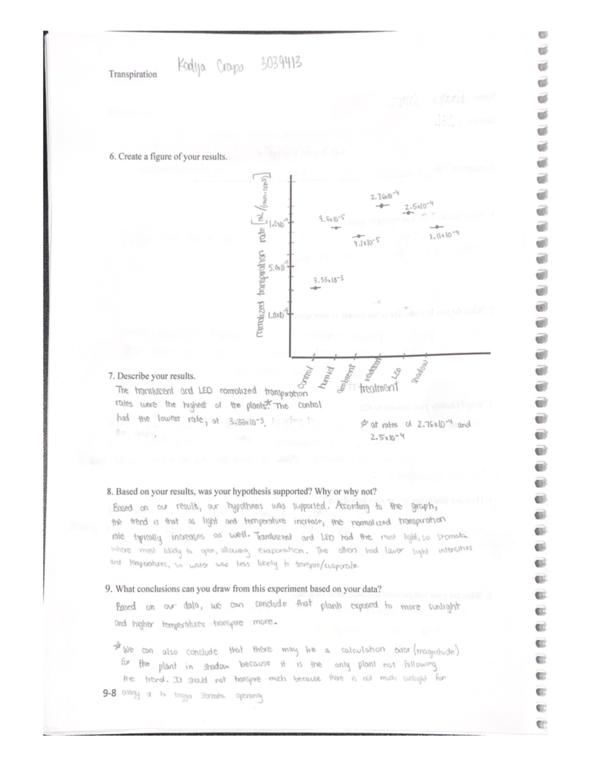 Transpiration Lab BIOL 1108 Studocu