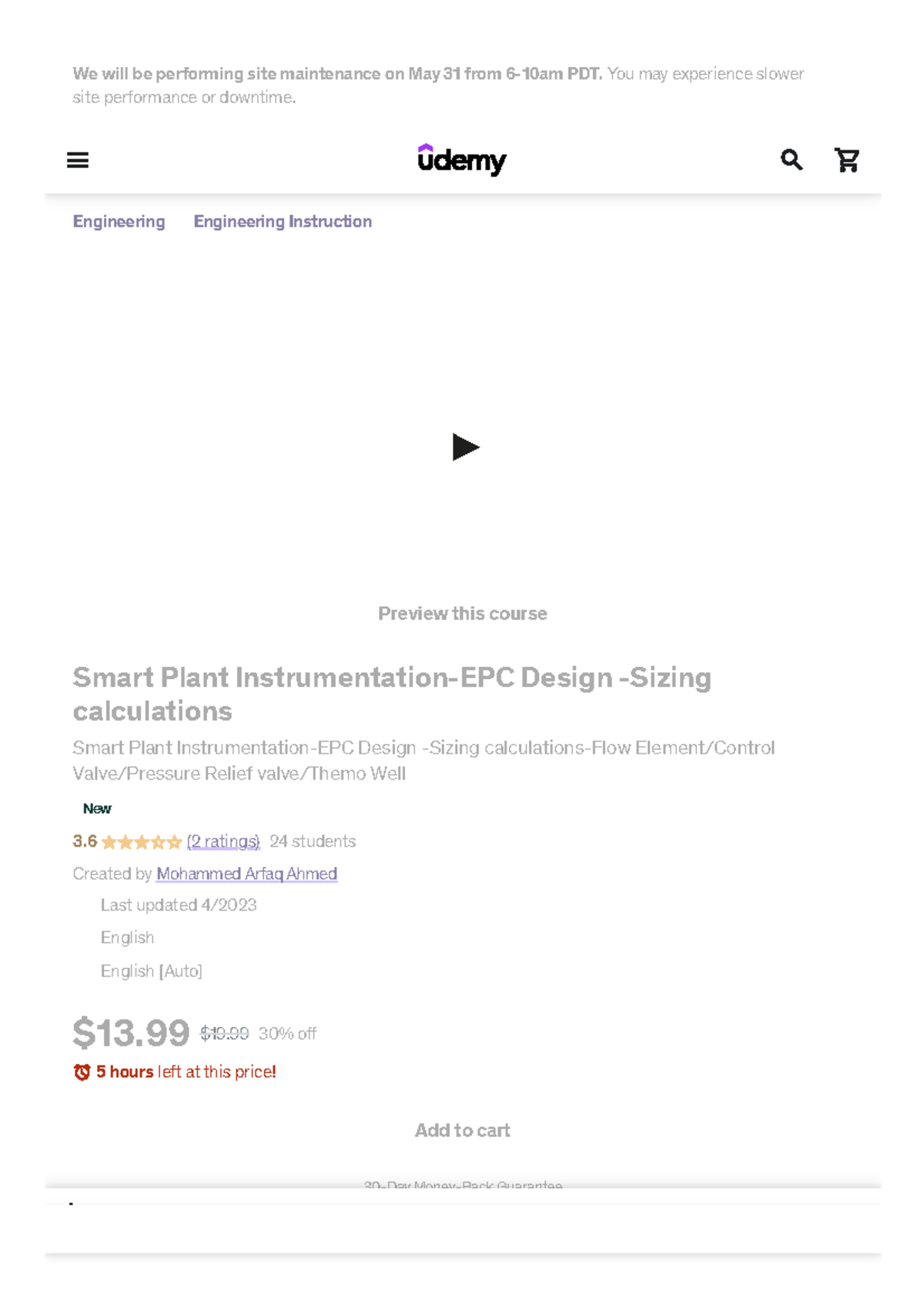 Smart Plant InstrumentationEPC Design Sizing calculations Udemy