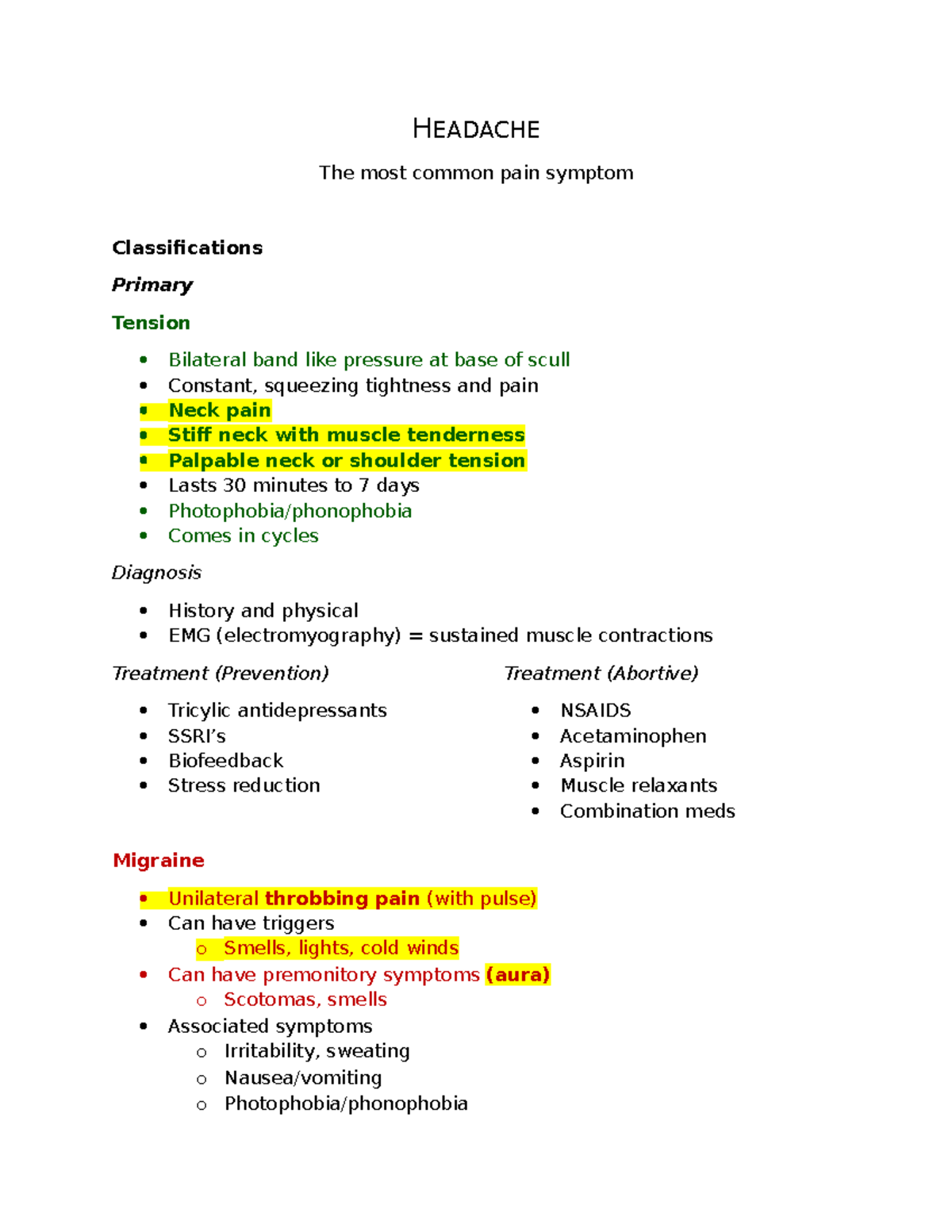 Headache - Overview of notes for eye/visual disorders. - HEADACHE The ...