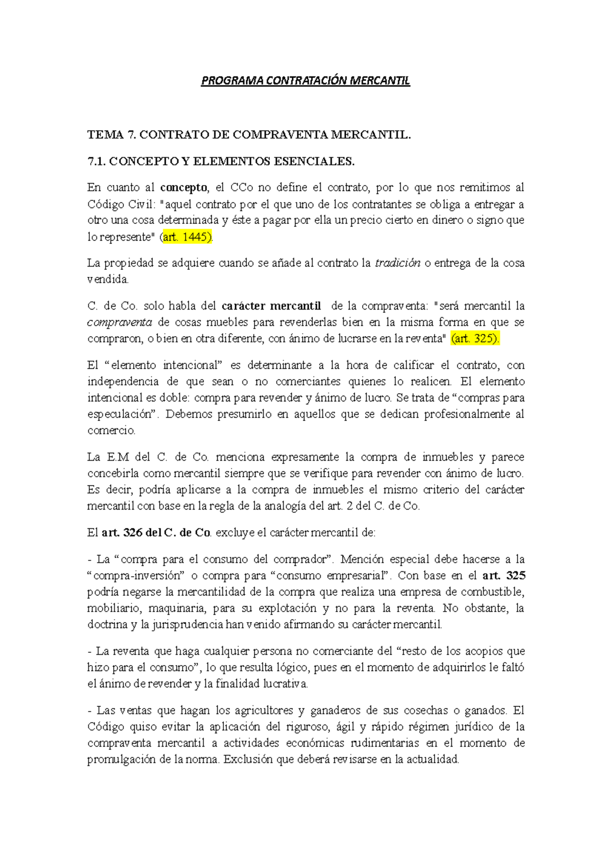 Cm Tema 7 Contrato De Compraventa Mercantil Programa ContrataciÓn