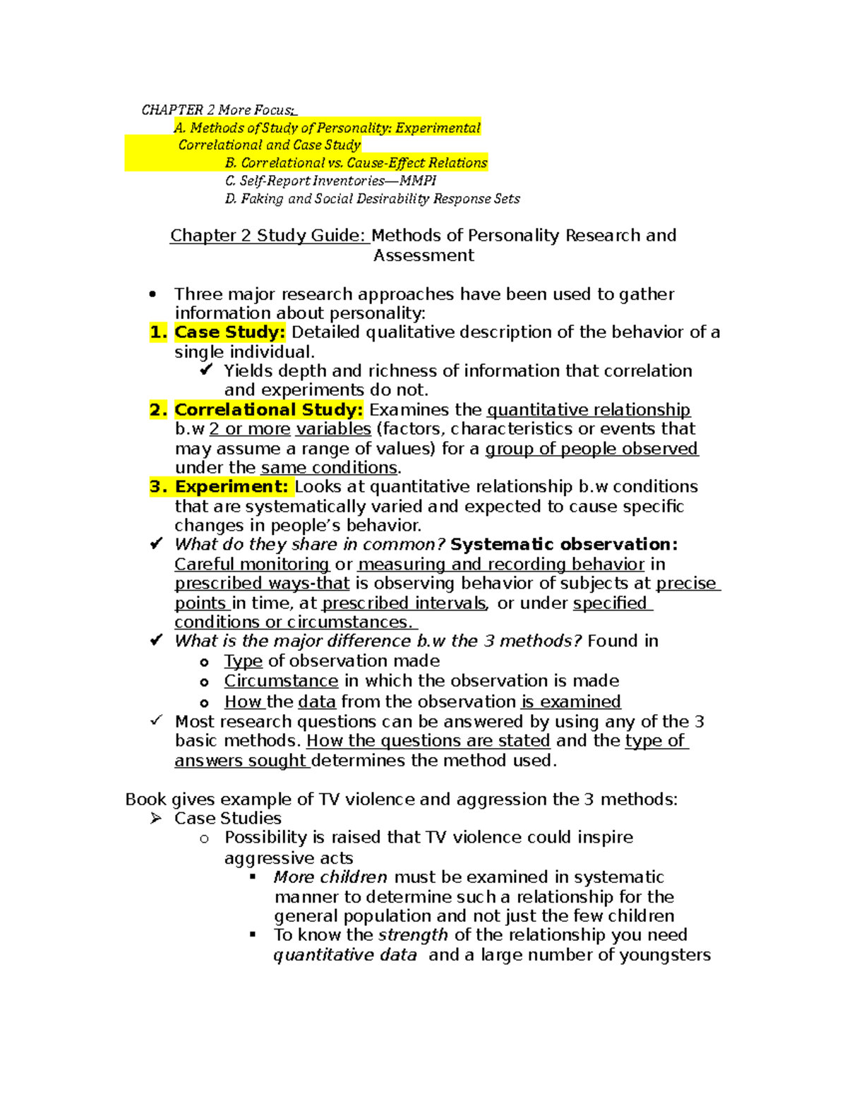 Chapter 2 Study Guide - Marchese - CHAPTER 2 More Focus: A. Methods of ...