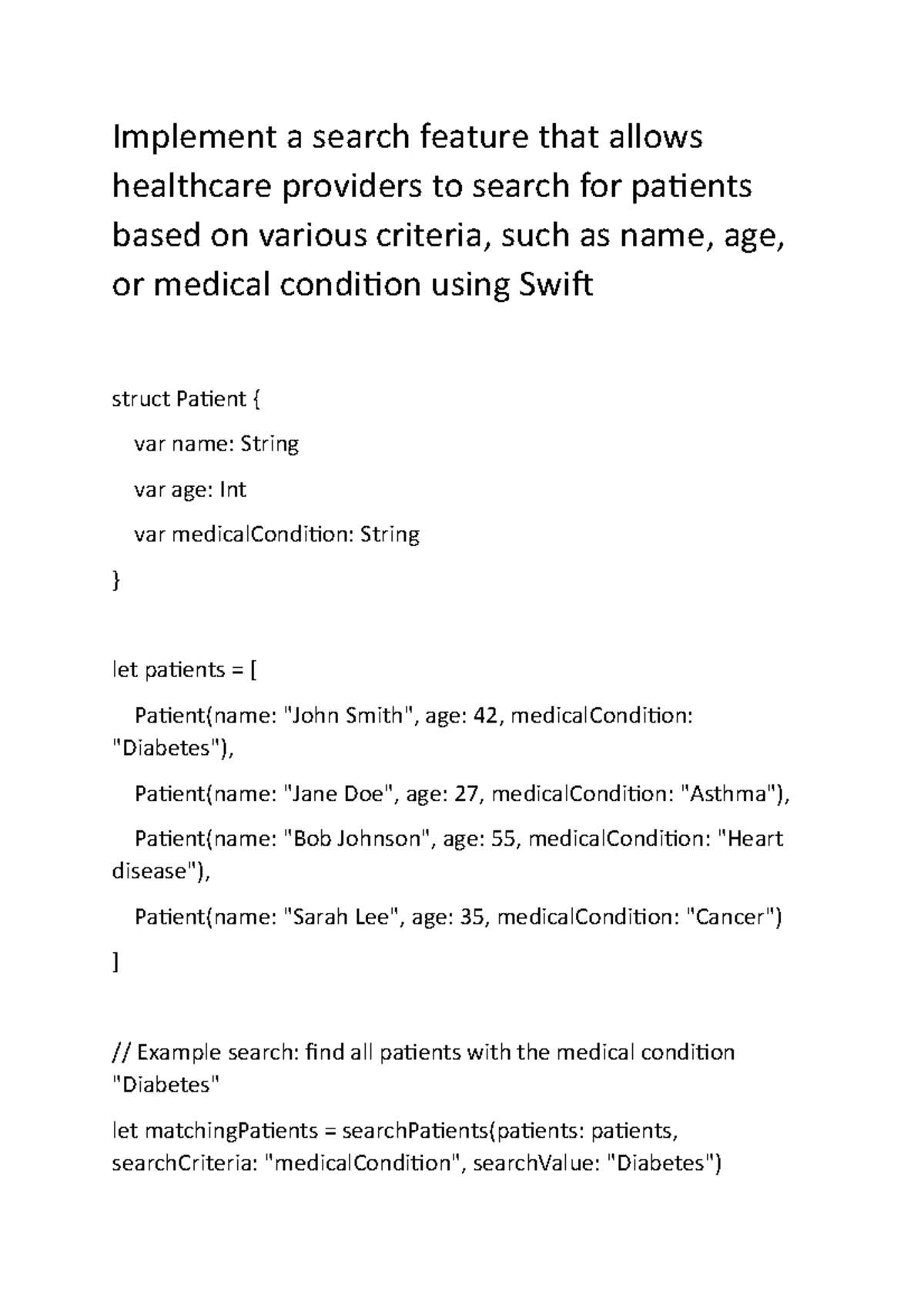 Patients based on various -swift - Implement a search feature that ...