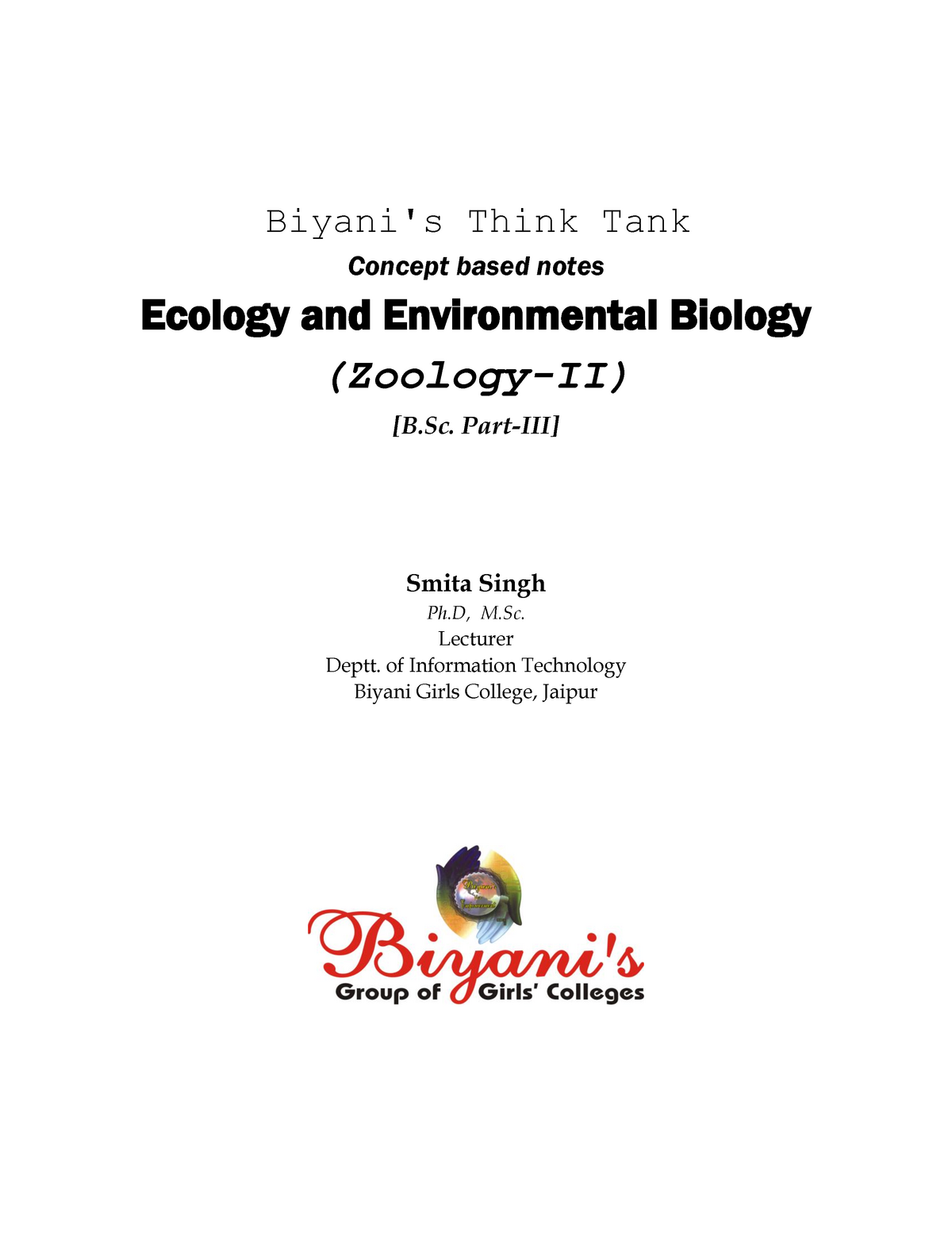 Ecology Environmental Science(Zoology-2)(B - Biyani's Think Tank ...