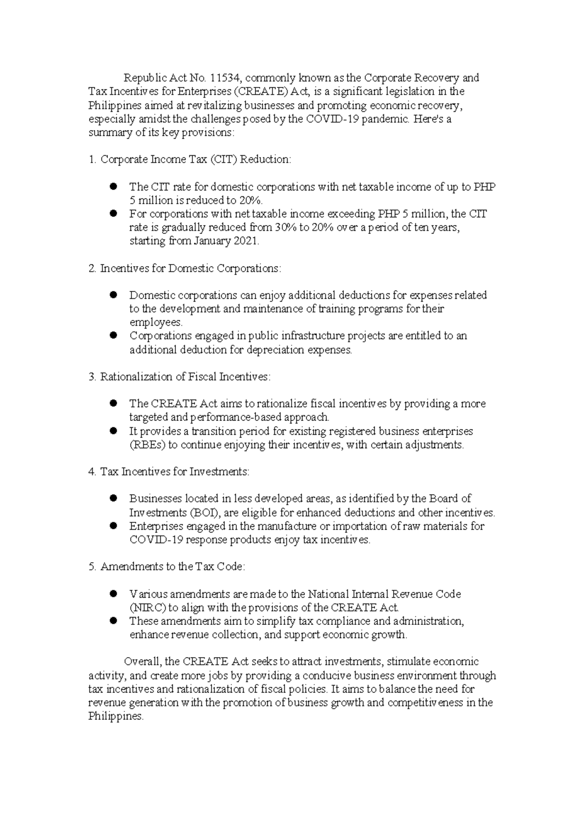 Create-LAW- Summary - Republic Act No. 11534, commonly known as the ...