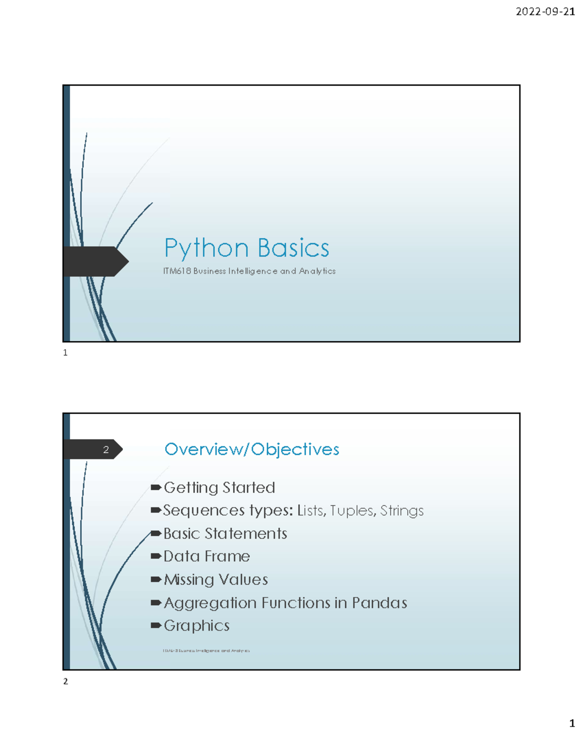 Python Basics - Python Basics ITM618 Business Intelligence and ...