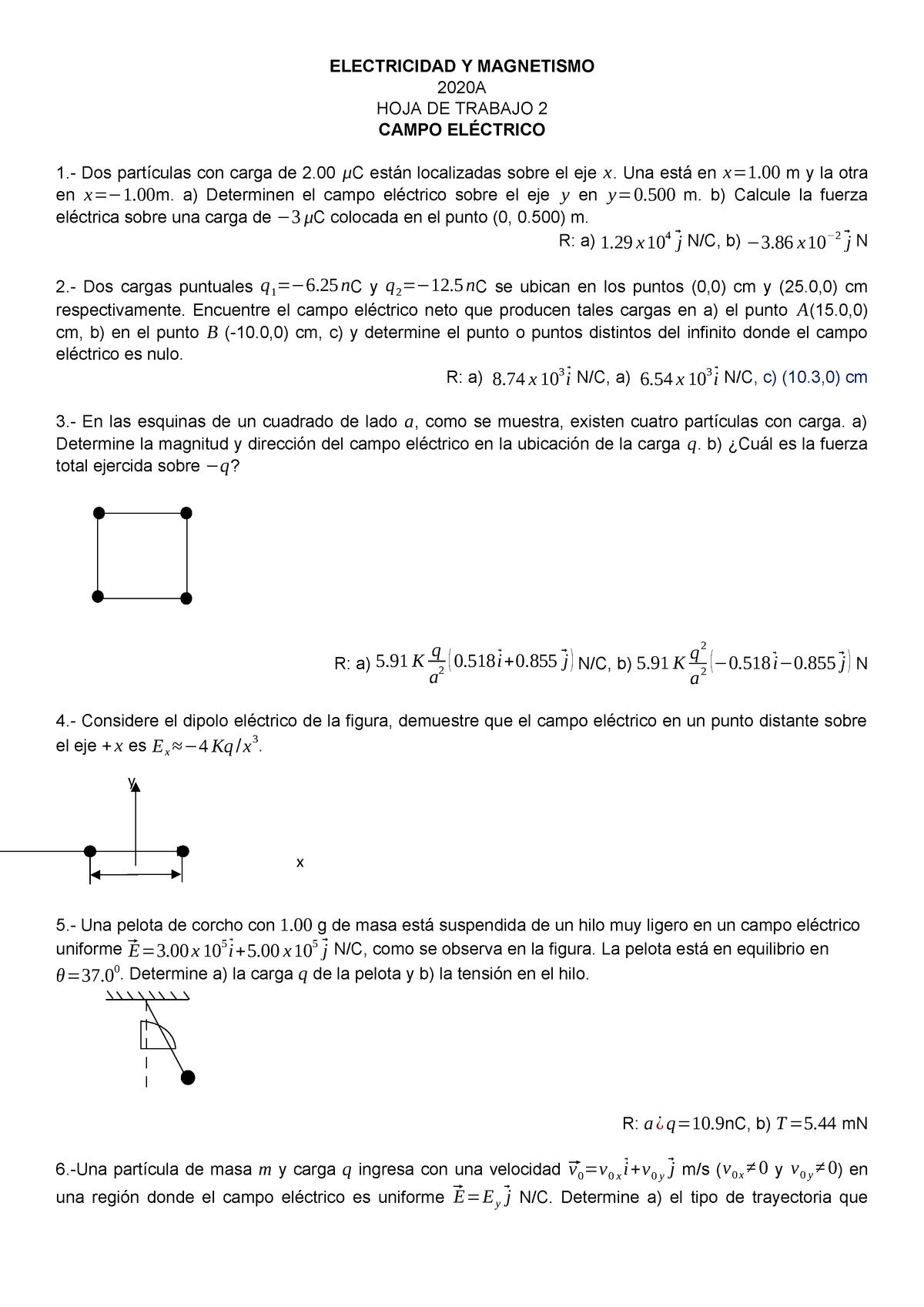 Ejercicios Campo Electrico Epn Electricidad Magnetismo a Hoja De Studocu