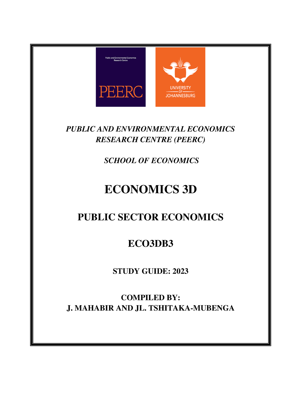 Economics 3D - Study Guide 2023 - PUBLIC AND ENVIRONMENTAL ECONOMICS ...