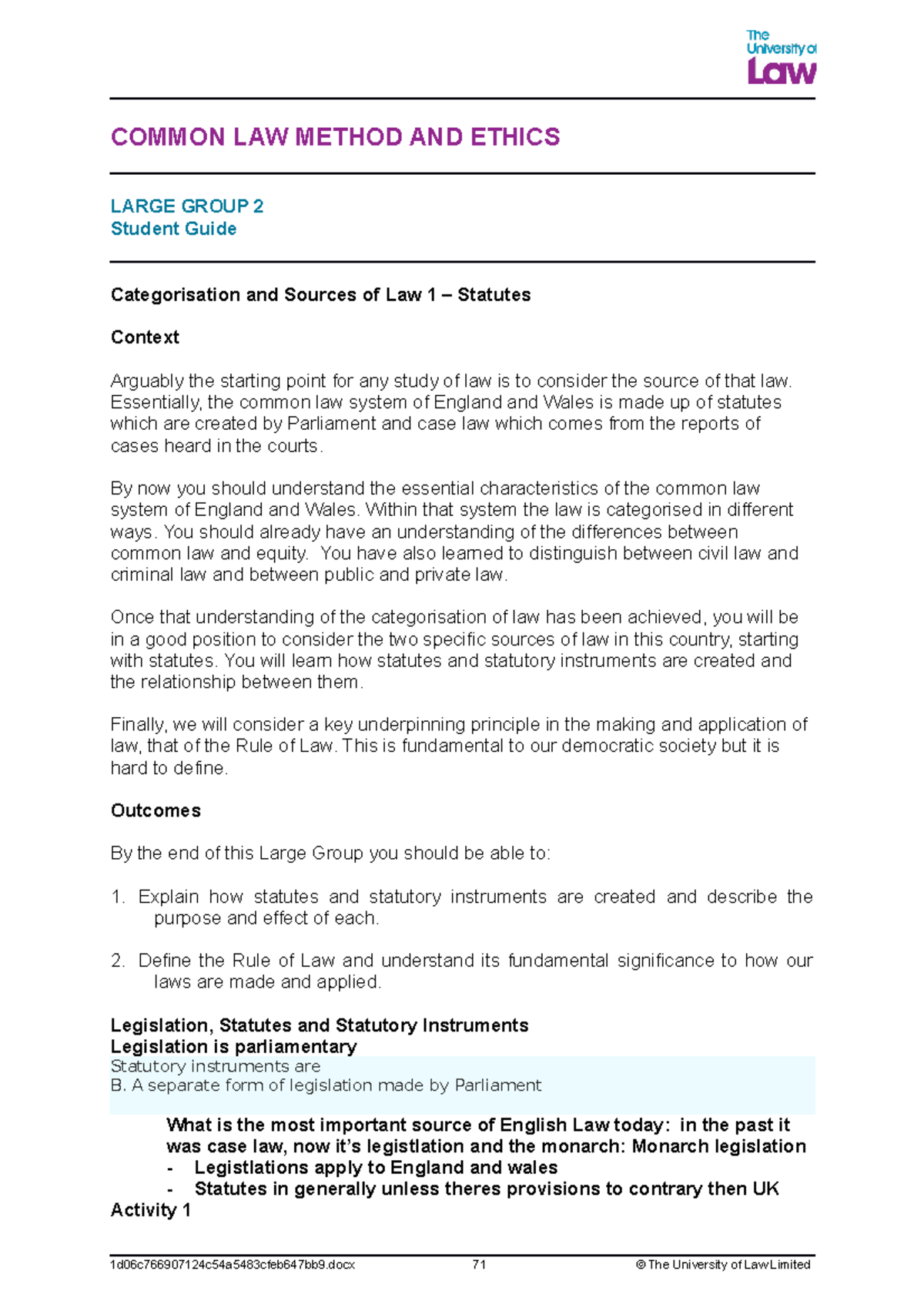 Common- LG2 - tbc - COMMON LAW METHOD AND ETHICS LARGE GROUP 2 Student ...