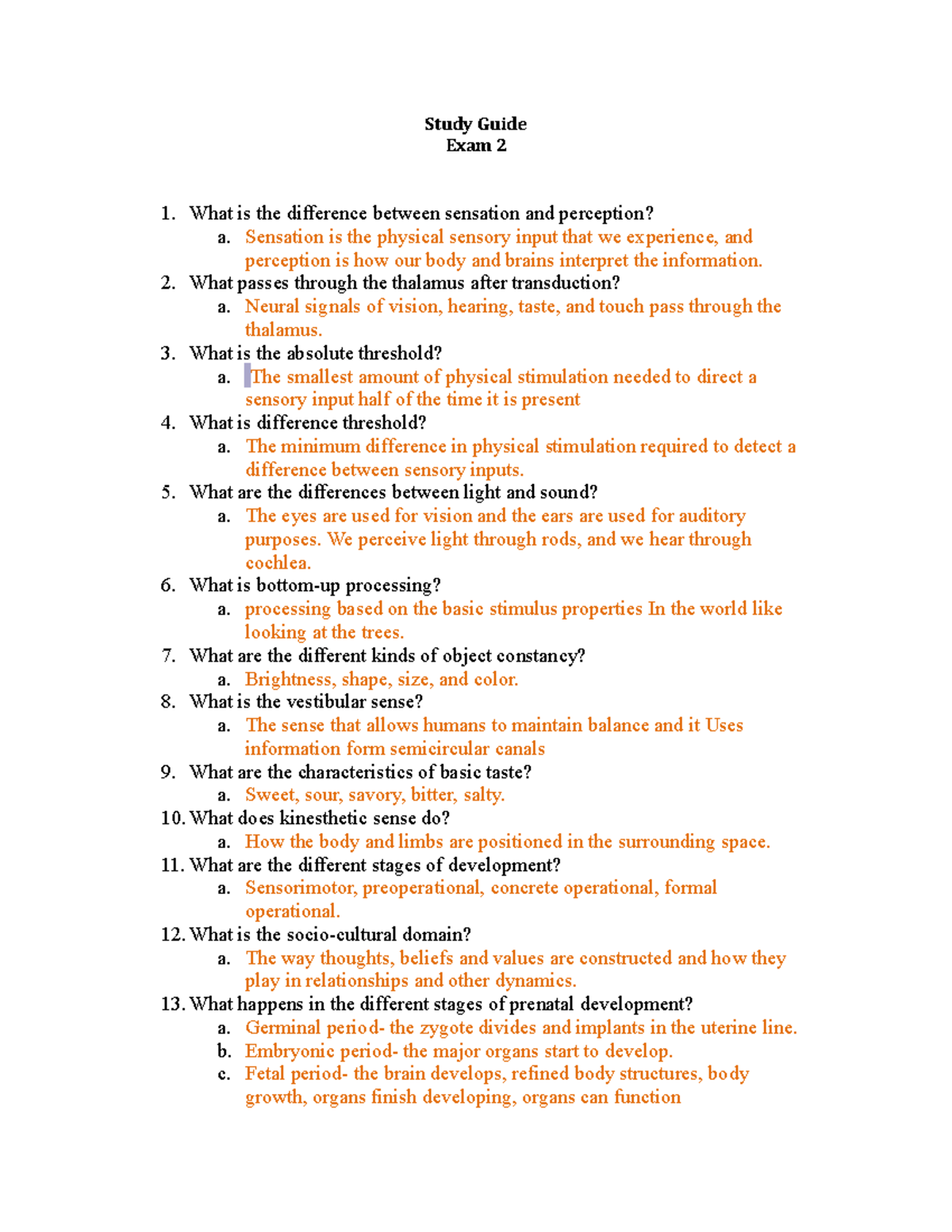 Study Guide Exam 2-answer sheet - Study Guide Exam 2 What is the ...