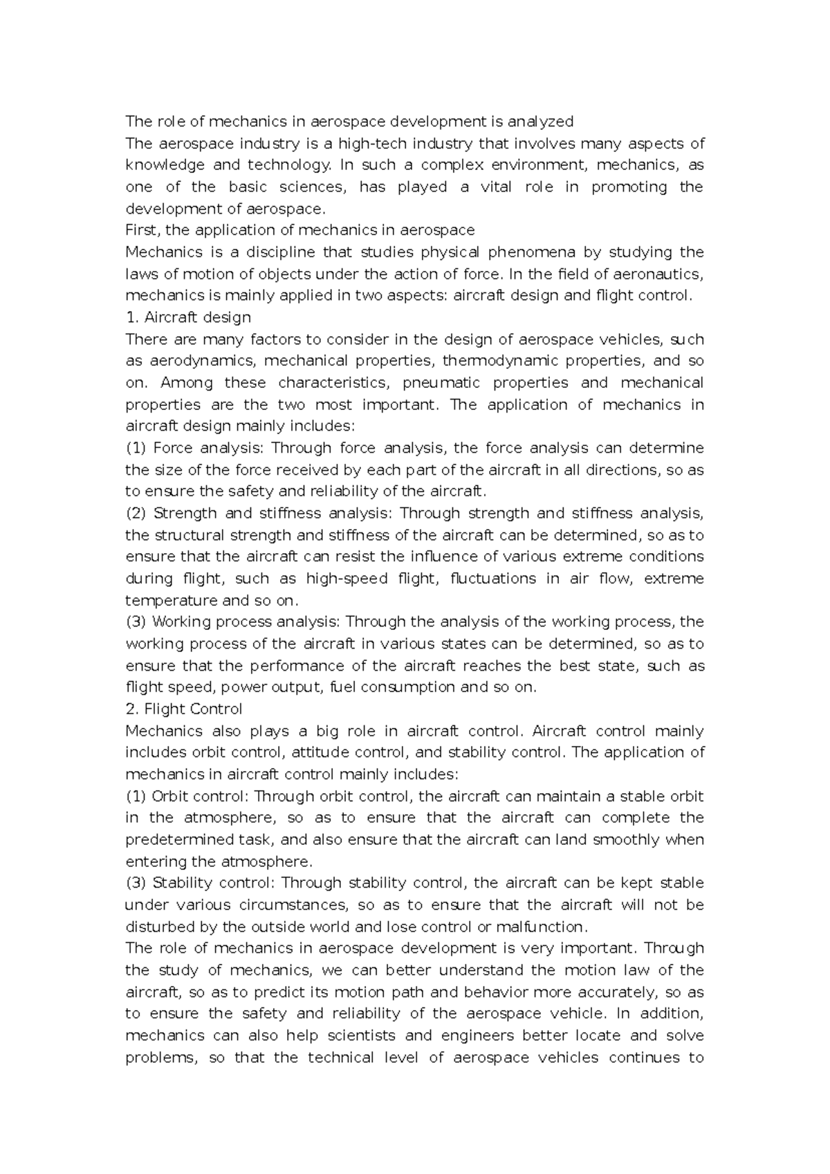 The role of mechanics in aerospace development is analyzed - In such a ...