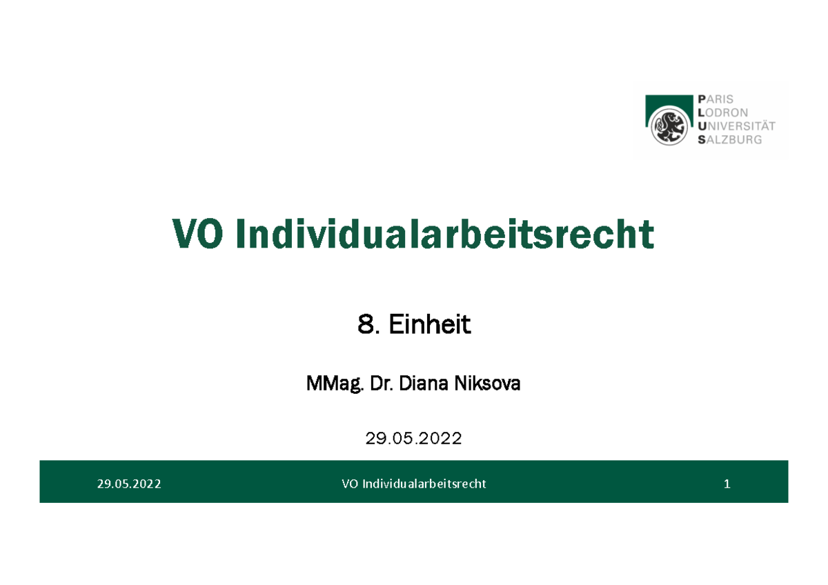 8. Einheit PPP - Niksova - VO Individualarbeitsrecht 8. Einheit MMag ...