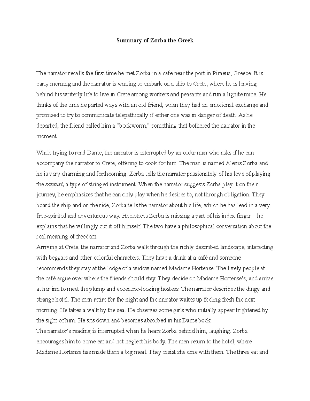 Zorba the Greek Helpful notes for PG students of English literature