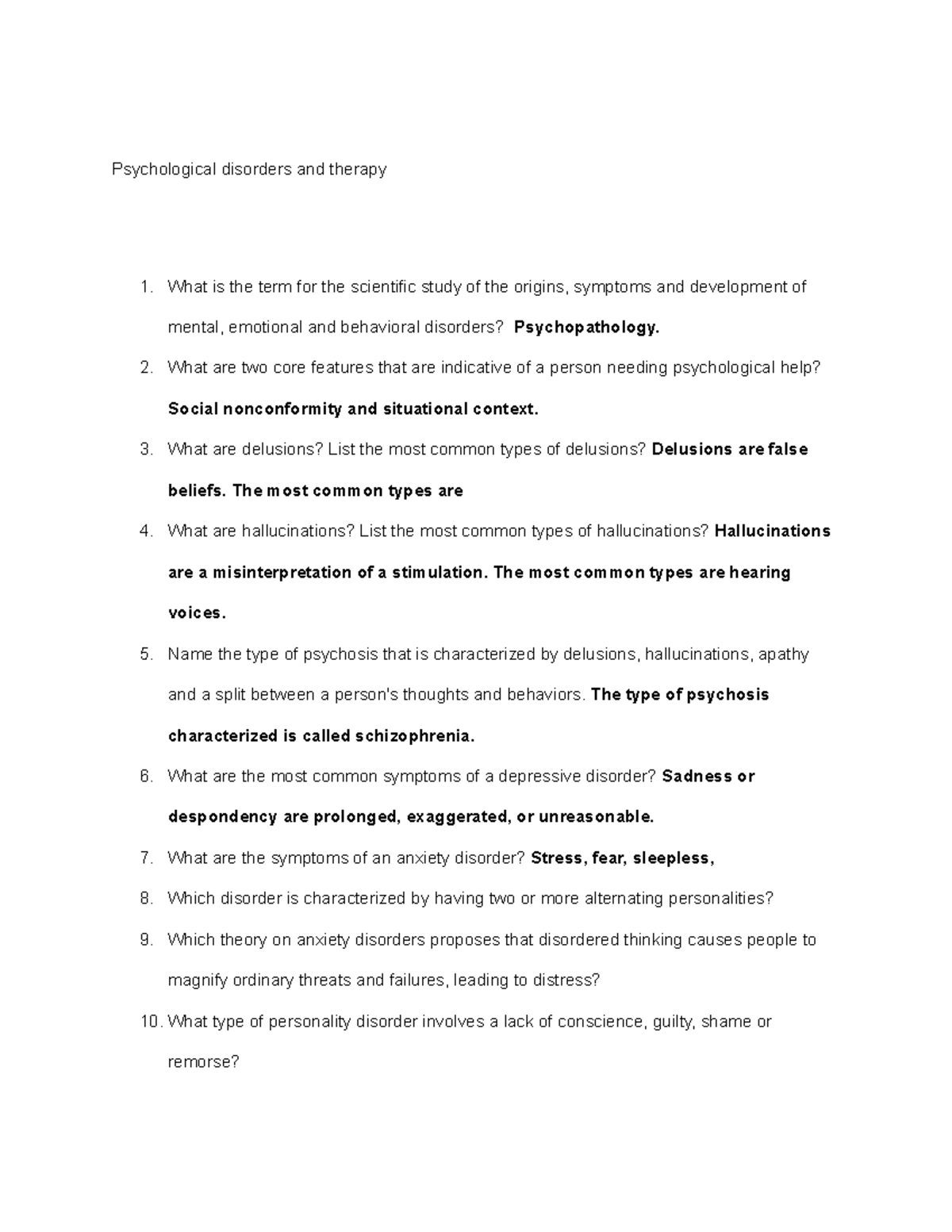 Psychological disorders and theraphy Psychological disorders and