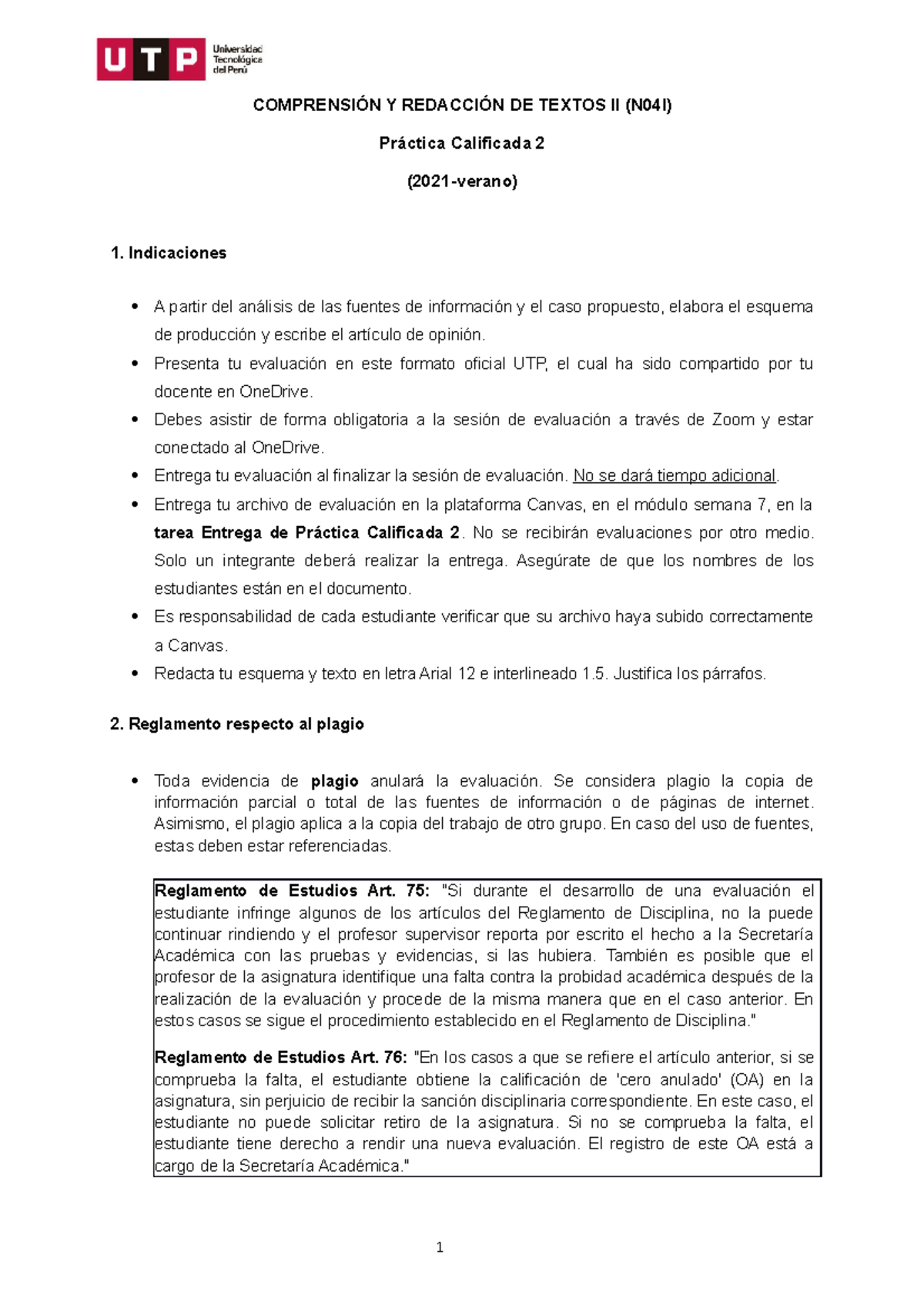 32 Práctica Calificada 2 Formato UTP - COMPRENSIÓN Y REDACCIÓN DE ...