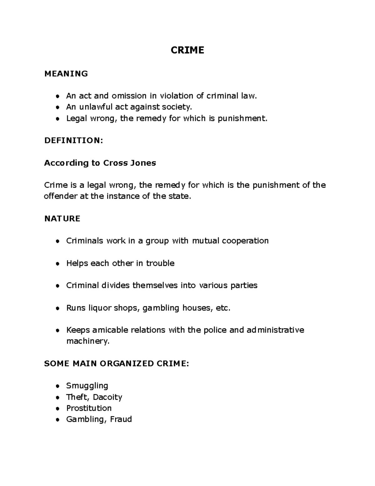 What is crime,probation,parole,police? CRIME MEANING An act and