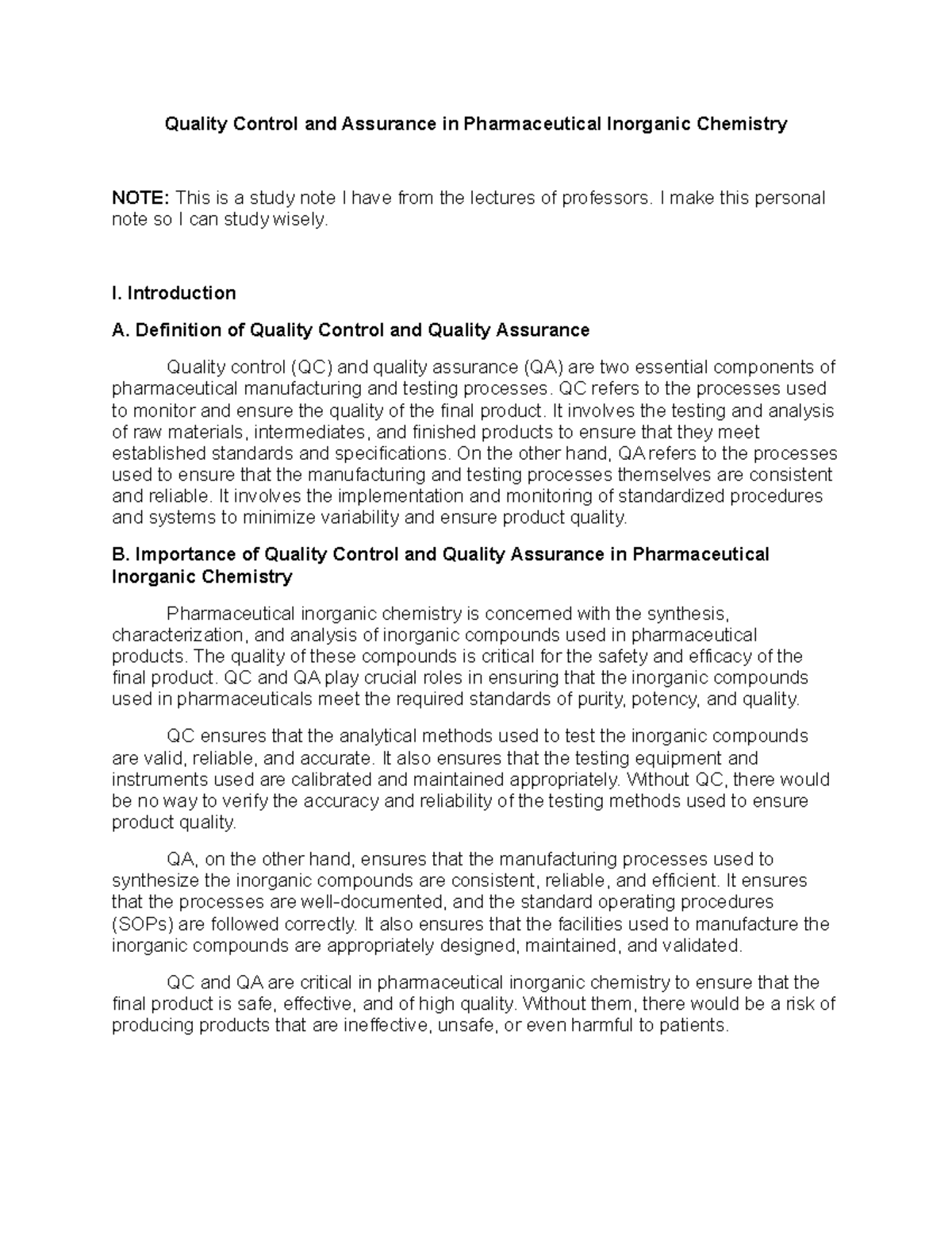 7 Quality Control and Assurance in Pharmaceutical Inorganic Chemistry ...