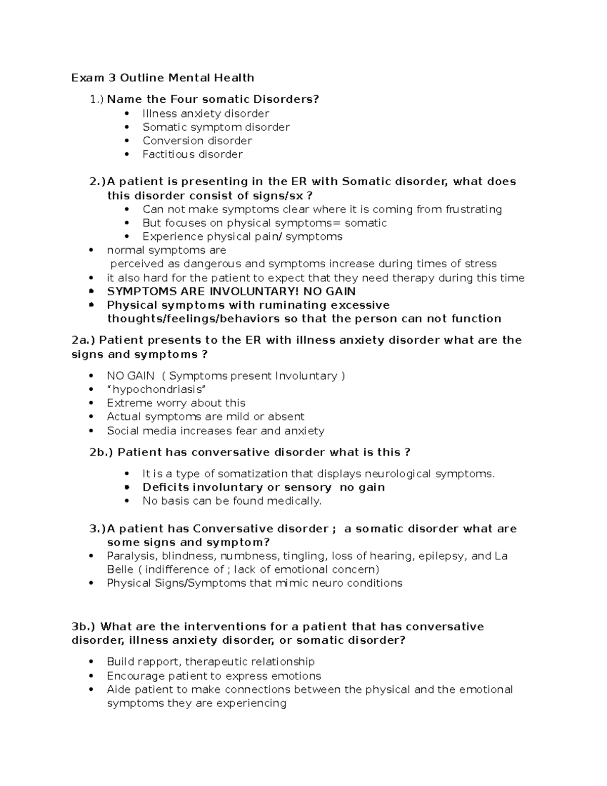 Exam 3 Outline Mental Health - Exam 3 Outline Mental Health 1.) Name ...