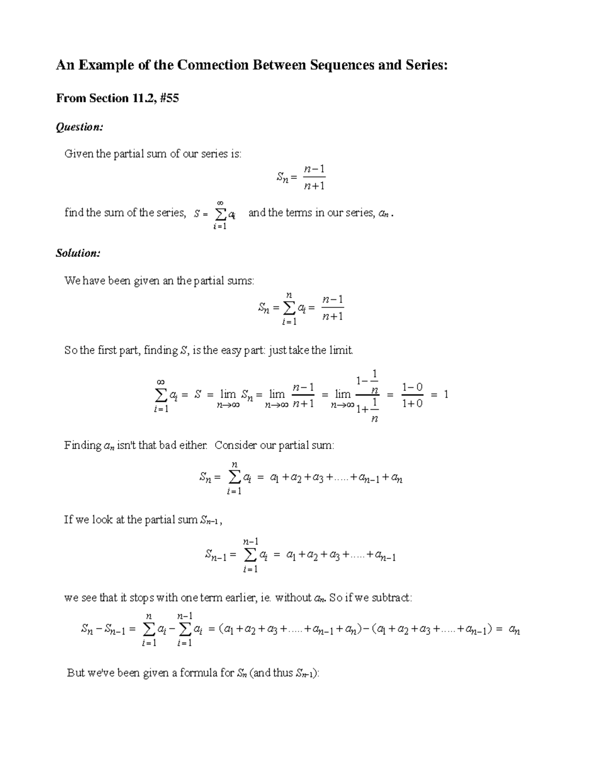 Series v sequence - CALC I CONTENT HELP - An Example of the Connection ...