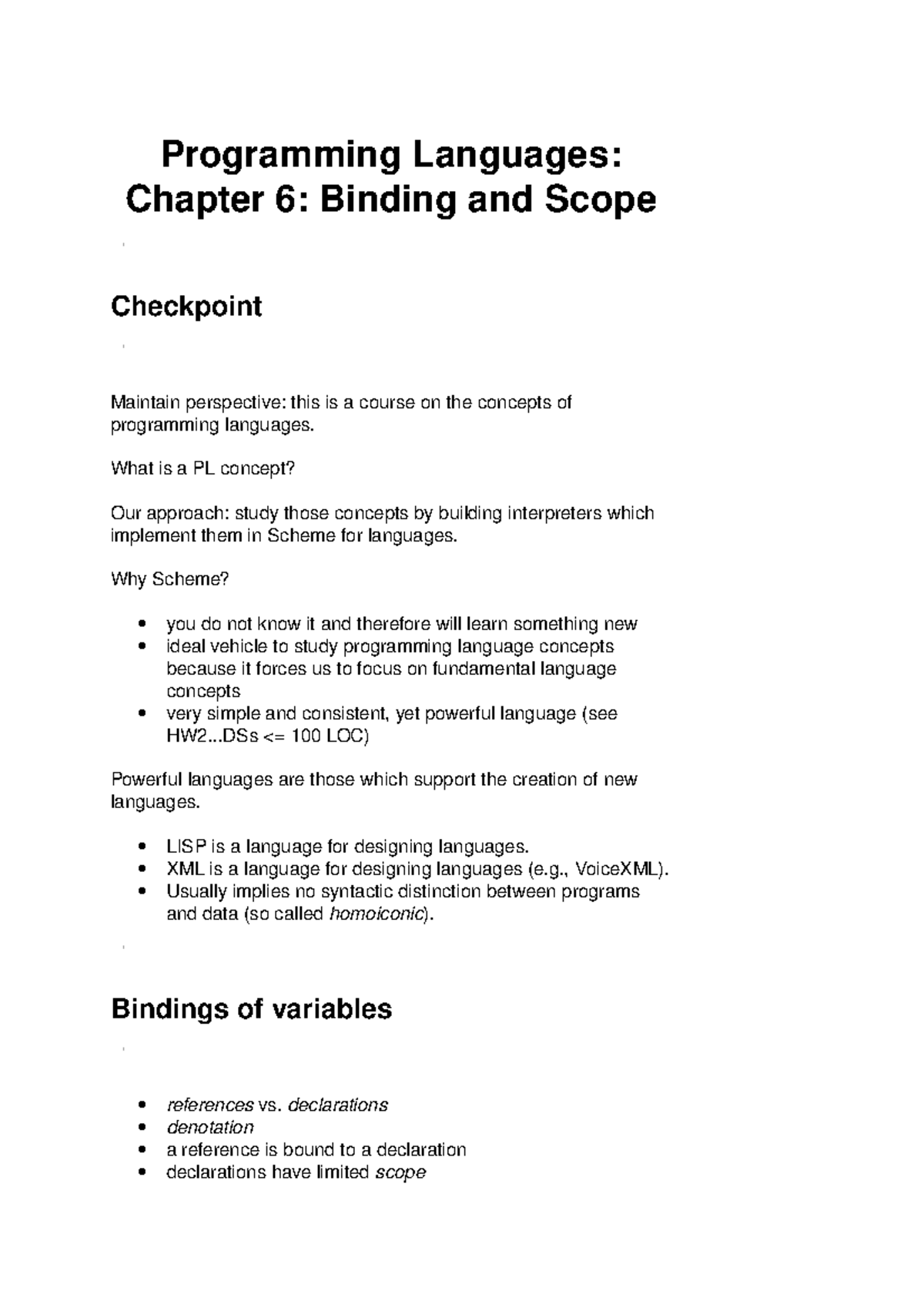 2014-2015 Lecture Notes 6 - Binding And Scope - Programming Languages ...