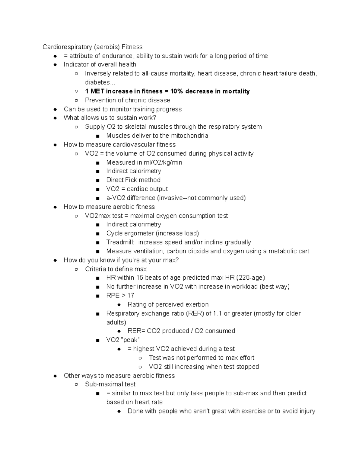 Kin 247 - Exam 2 Notes - Cardiorespiratory (aerobis) Fitness ...
