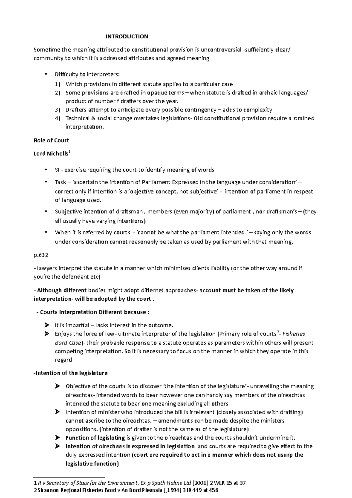 Notes Statutory interpretations - INTRODUCTION Sometime the meaning ...