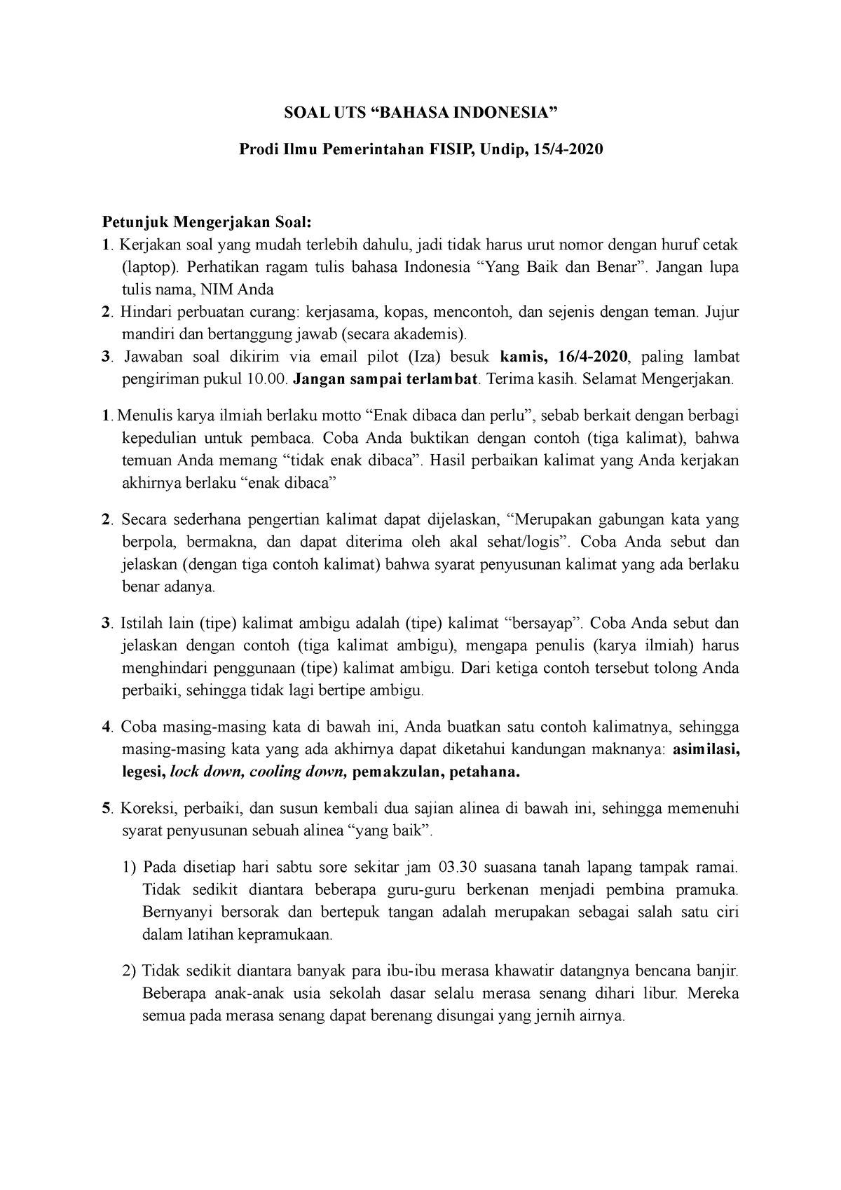 contoh soal essay bahasa indonesia
