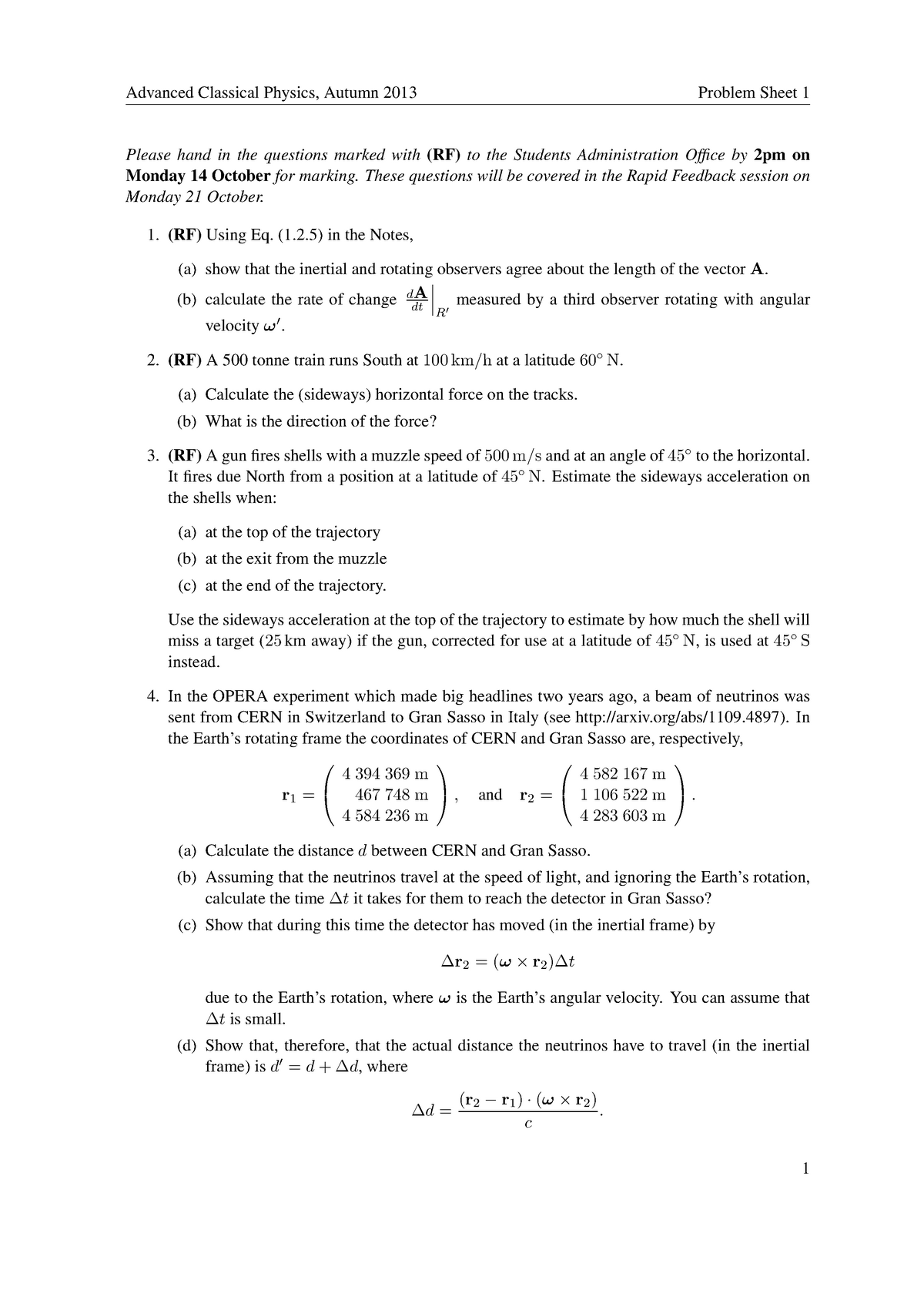 Advanced Classical Physics 2013-2014 Problem Sheet 1 - Advanced ...