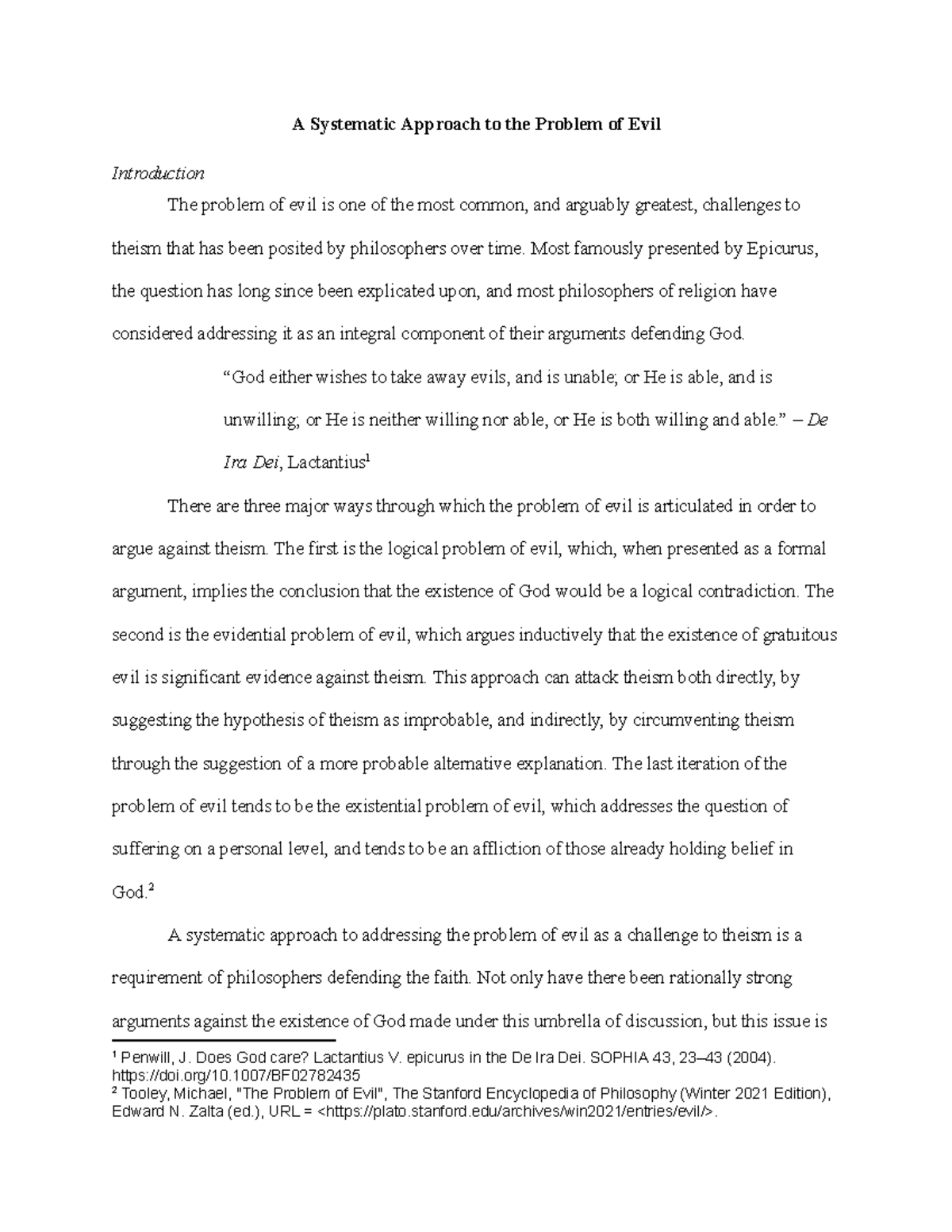 problem of evil philosophy essay