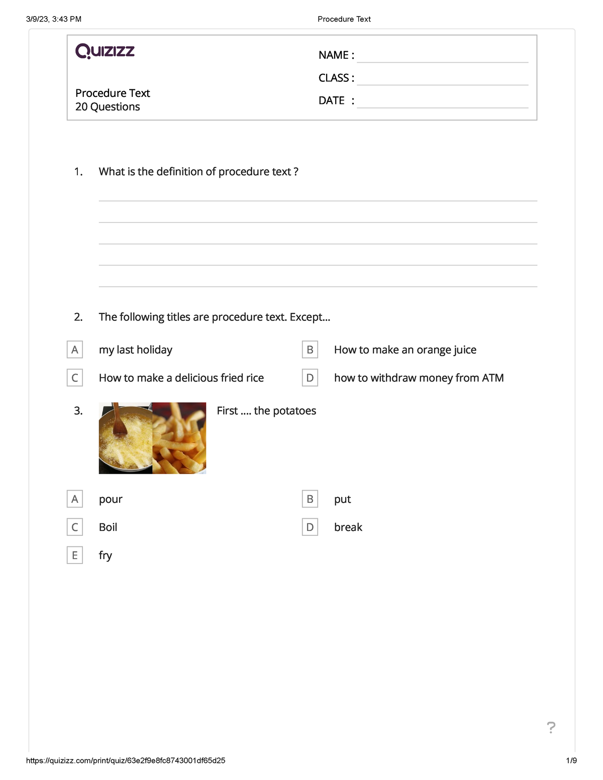 procedure-text-task-10-procedure-text-20-questions-name-class