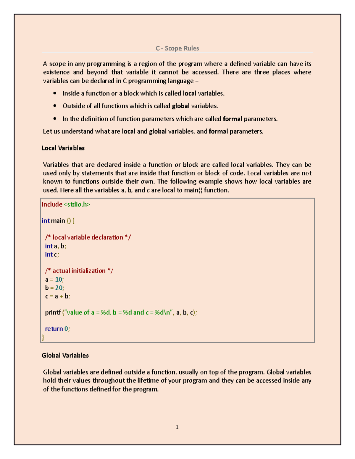 Programming short notes in C for revision for written exams or ...