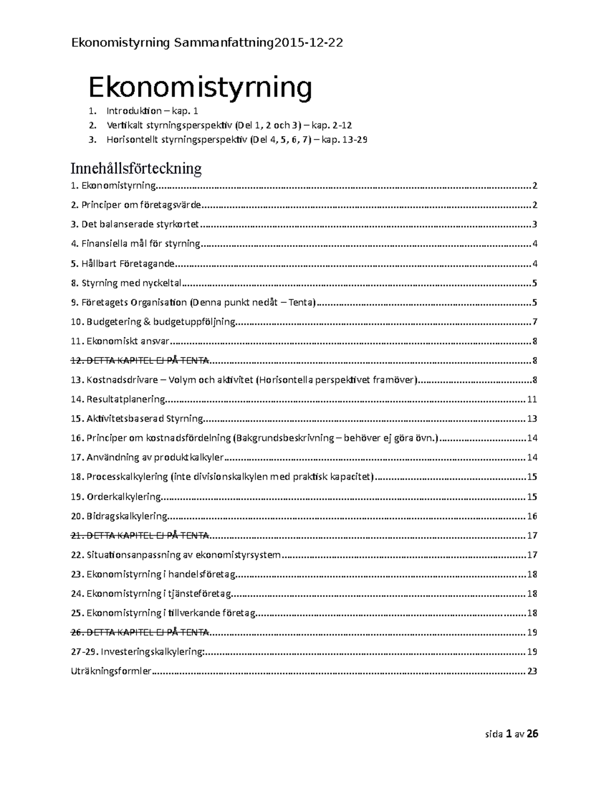 Sammanfattning Ekonomistyrning - Ekonomistyrning Introduktion – Kap ...