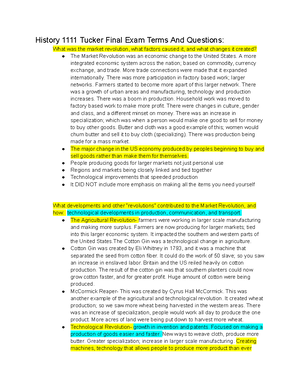 HIS 1111 Final EXAM Study Guide - History 1111 – Final Exam Study Guide ...