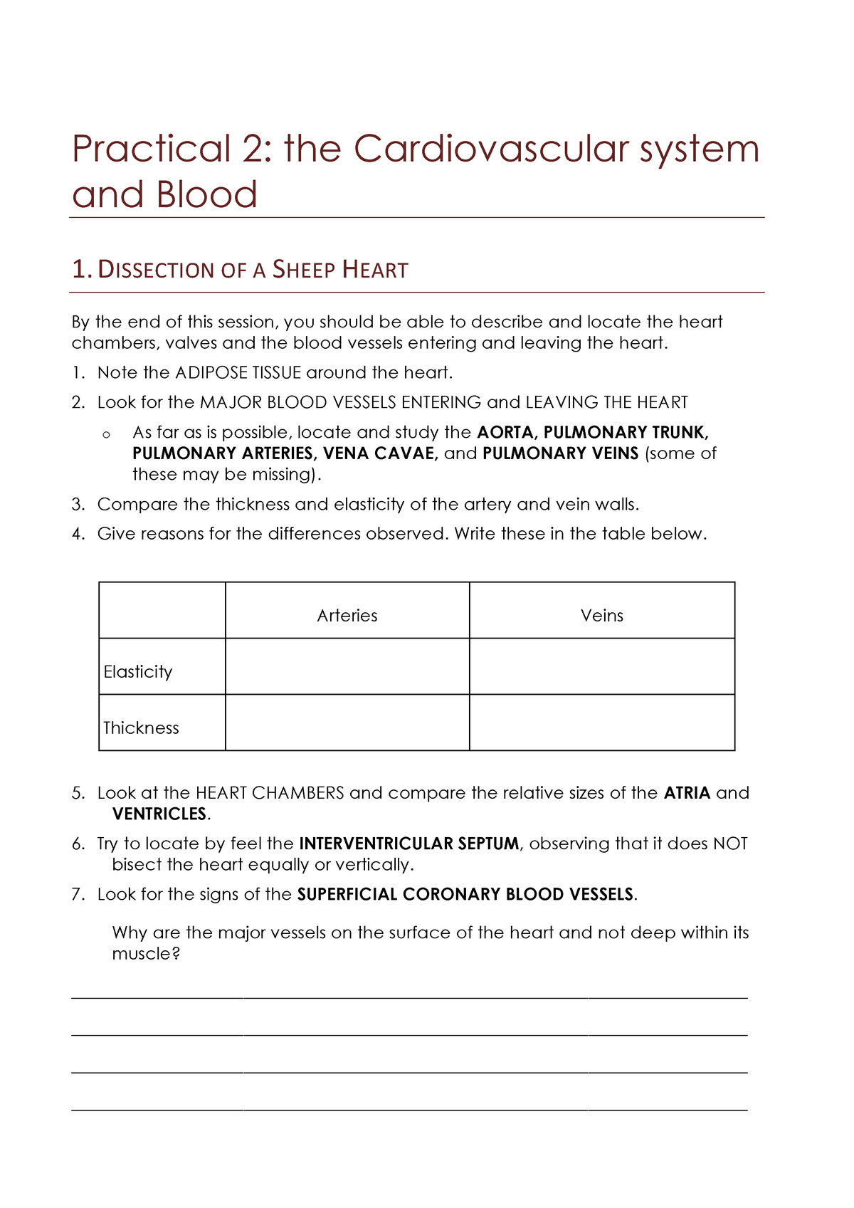 Lab 2-Cardiovascular System - Practical 2: the Cardiovascular system ...