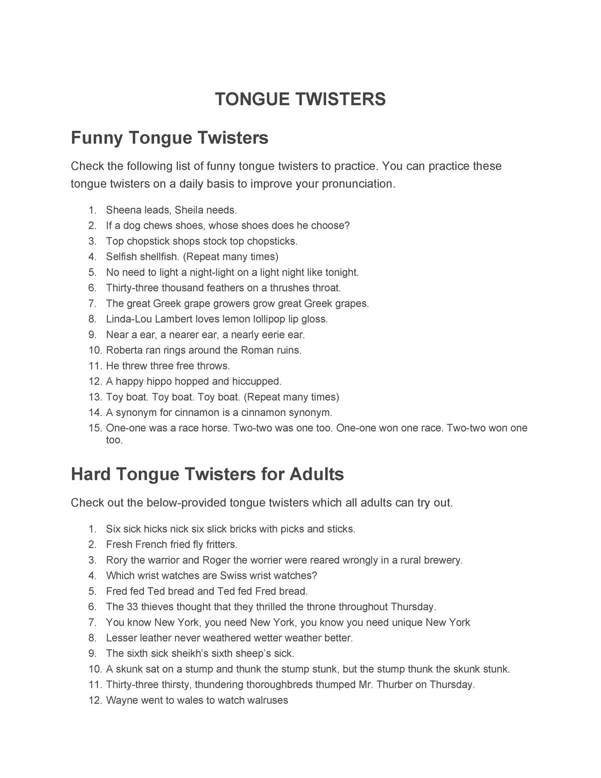 Tongue Twisters Practice Your Speaking Skills Tongue Twisters