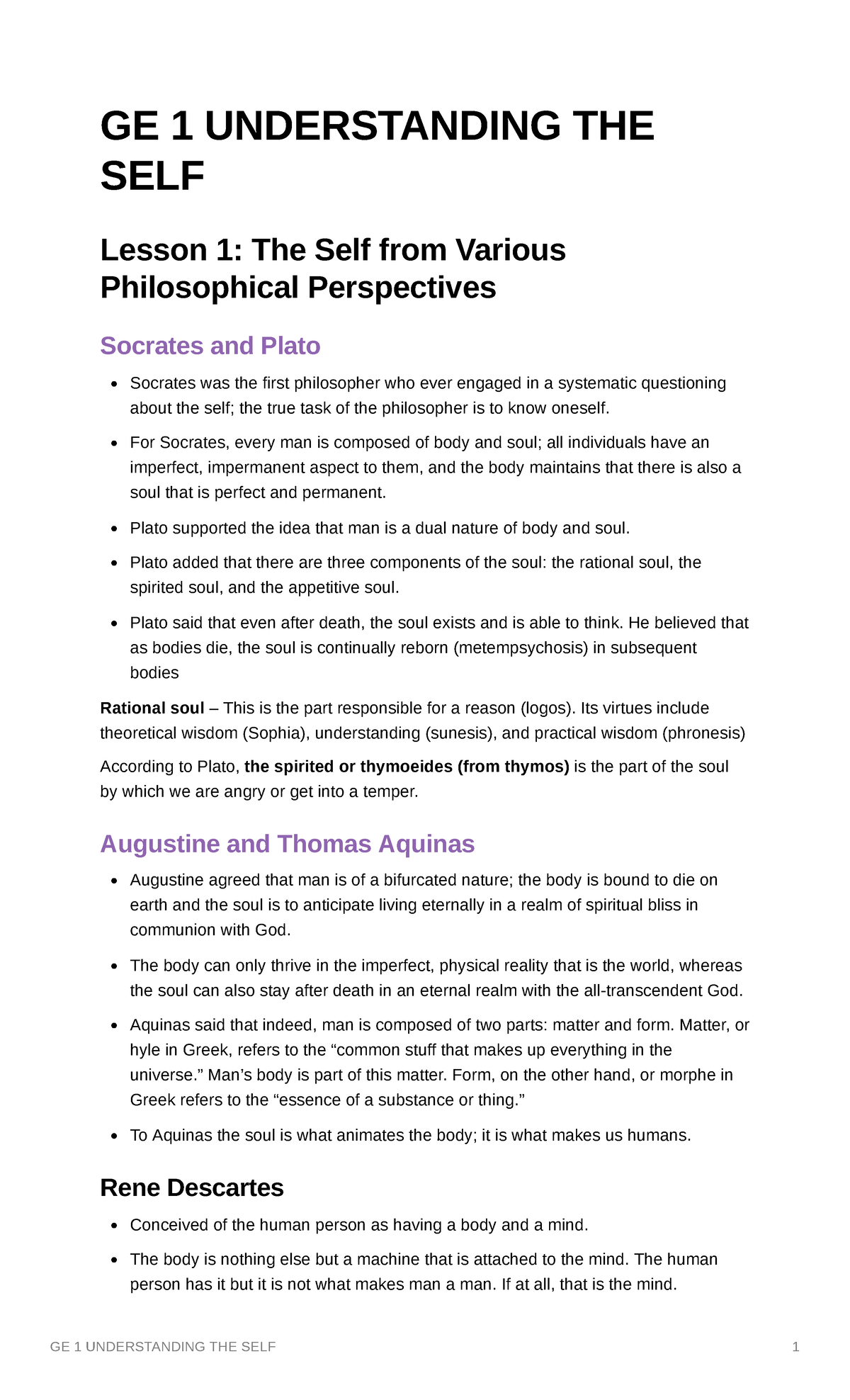 GE 1 UTS - Understanding The Self Reviewer - GE 1 UNDERSTANDING THE ...