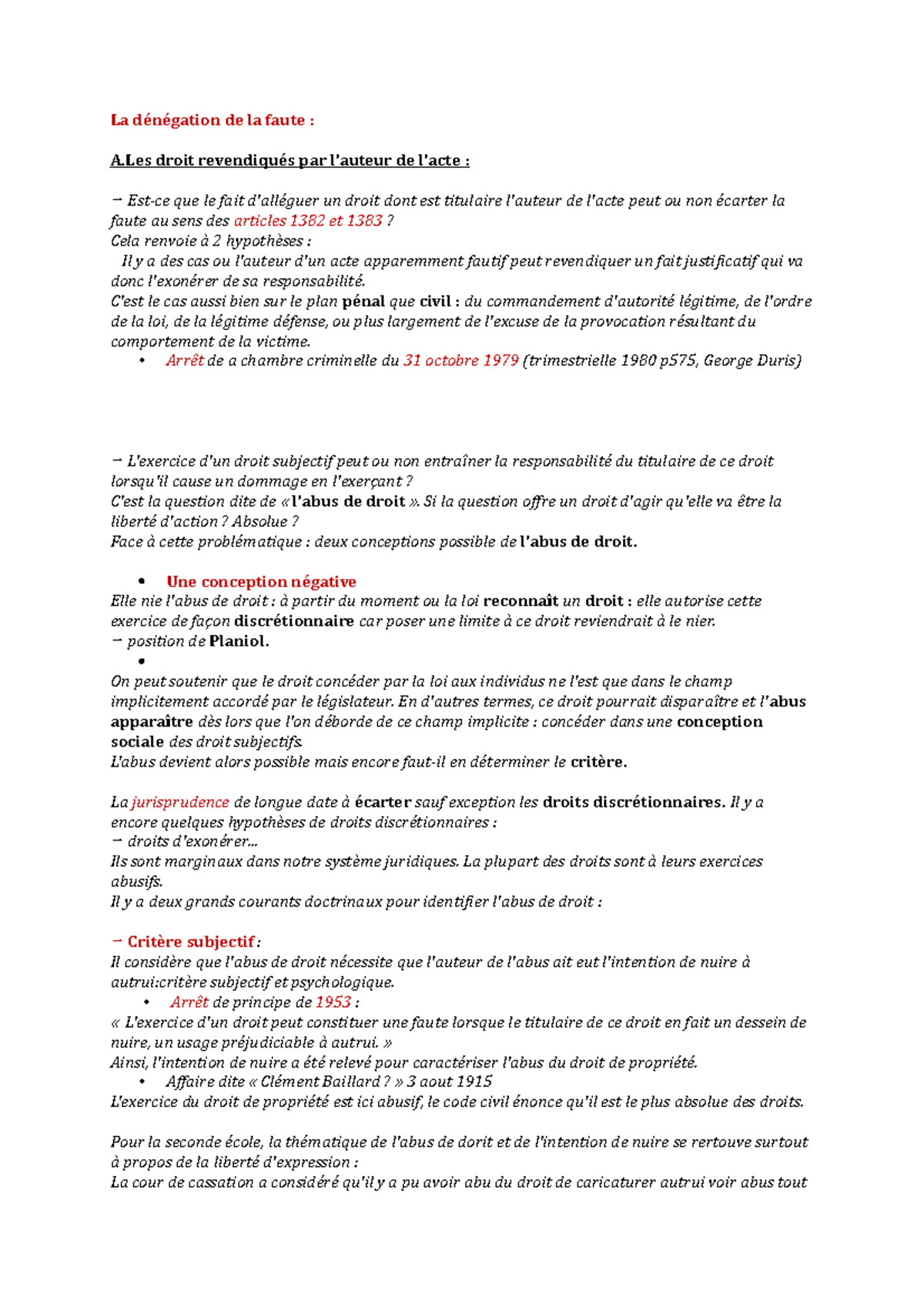 La dénégation de la faute La dénégation de la faute A droit