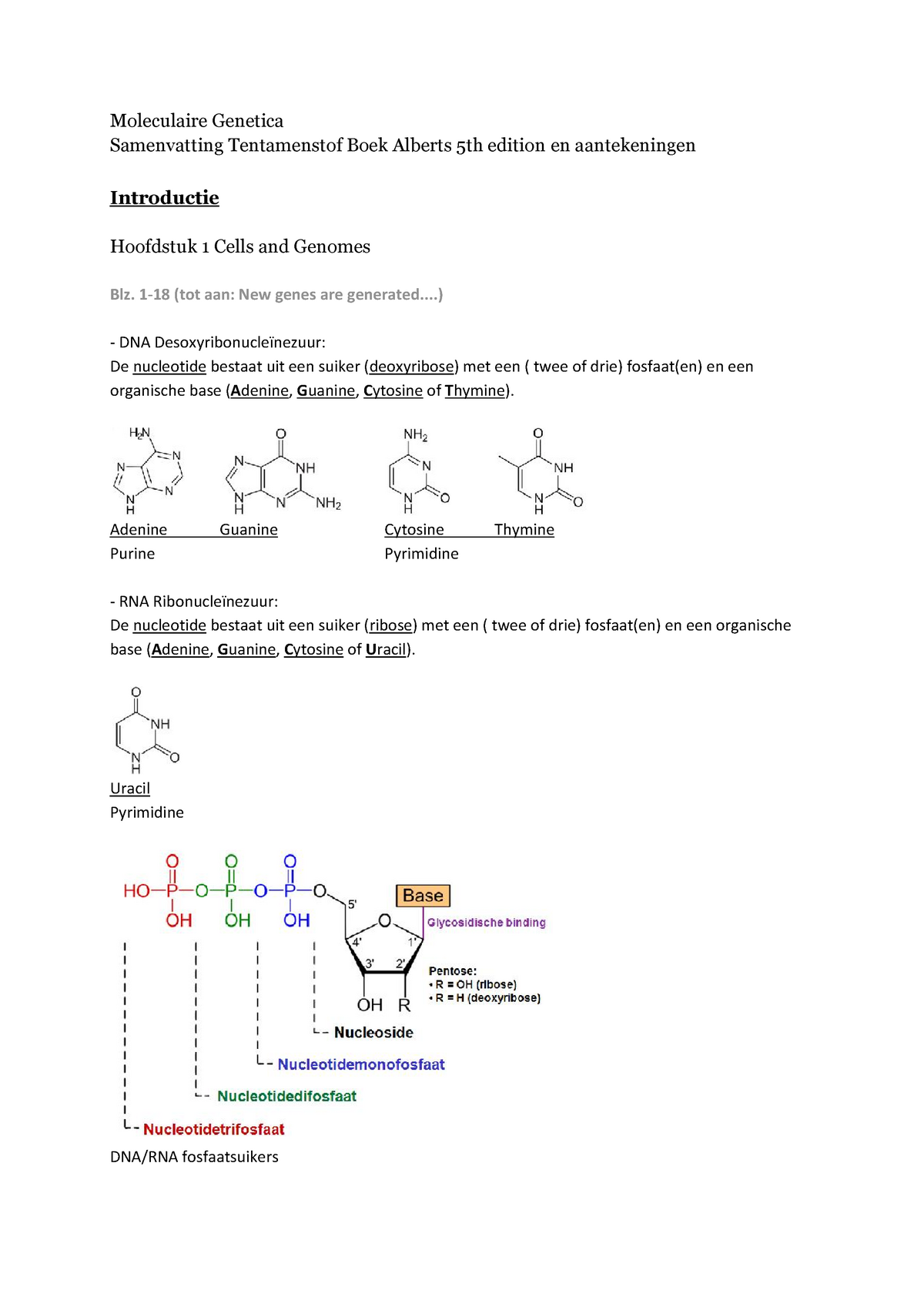 MG Samenvatting - Moleculaire Genetica Samenvatting Tentamenstof Boek ...