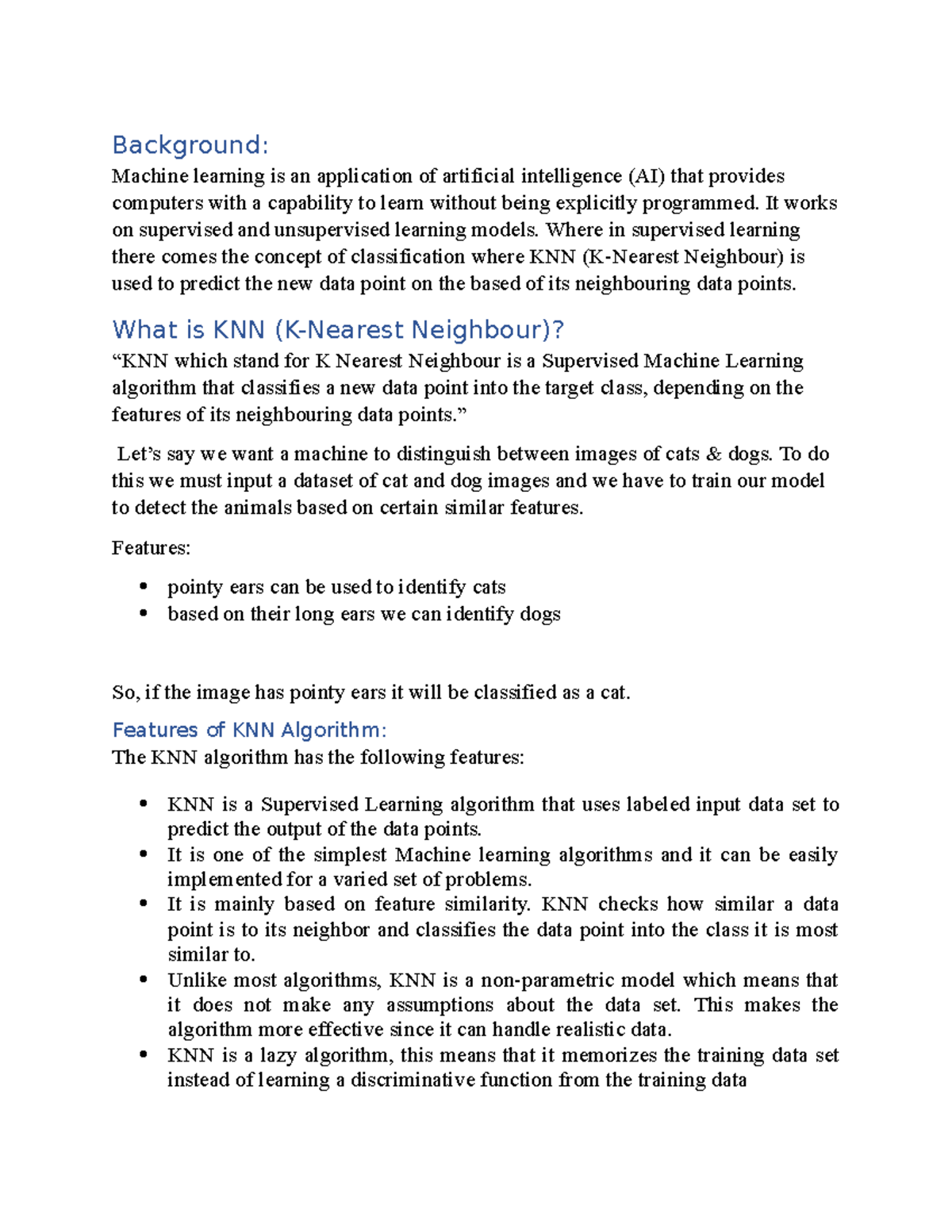 K-Nearest Neighbour Design and Analysis of Algorithms - Background ...