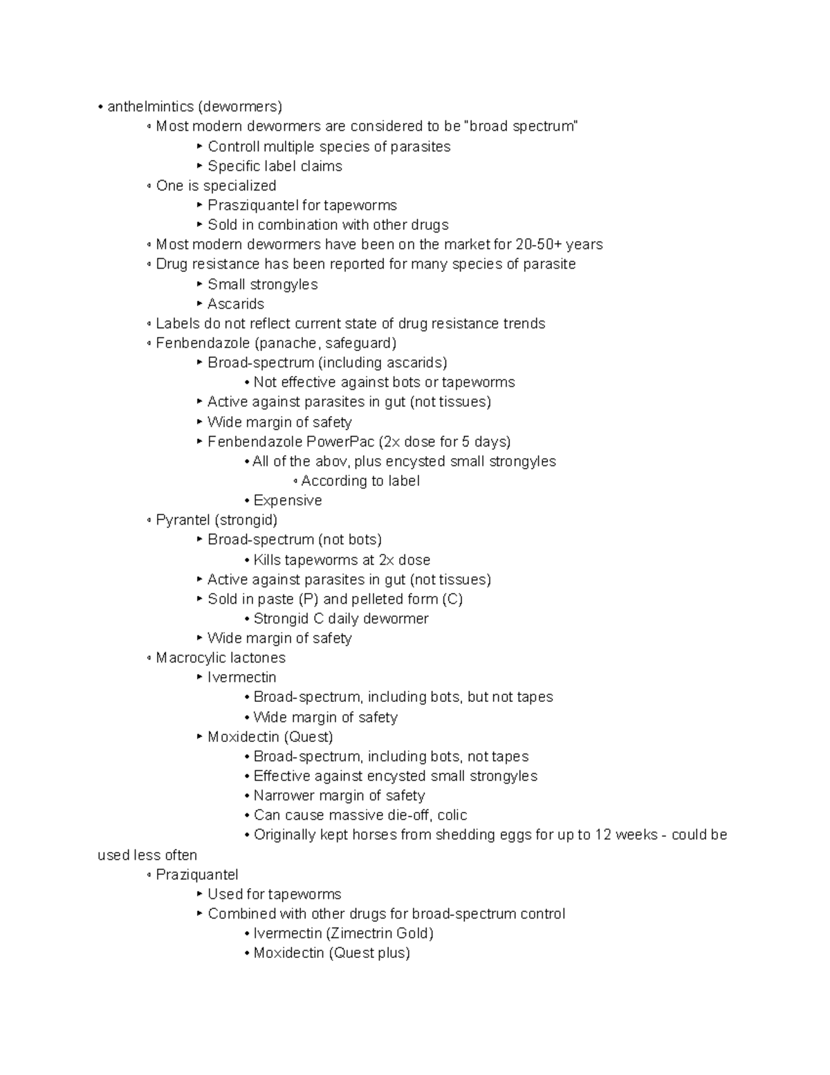 Dewormers - Equine Management - Dr. Rossano - anthelmintics (dewormers ...