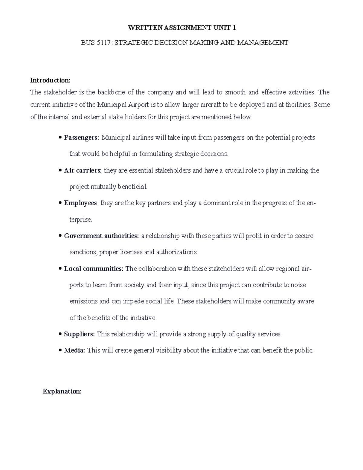 Written Assignment Strategic Decision Making AND Management Unit 1 ...