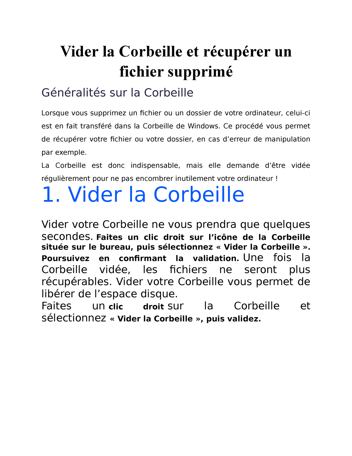 comment recuperer un document supprimé dans la corbeille