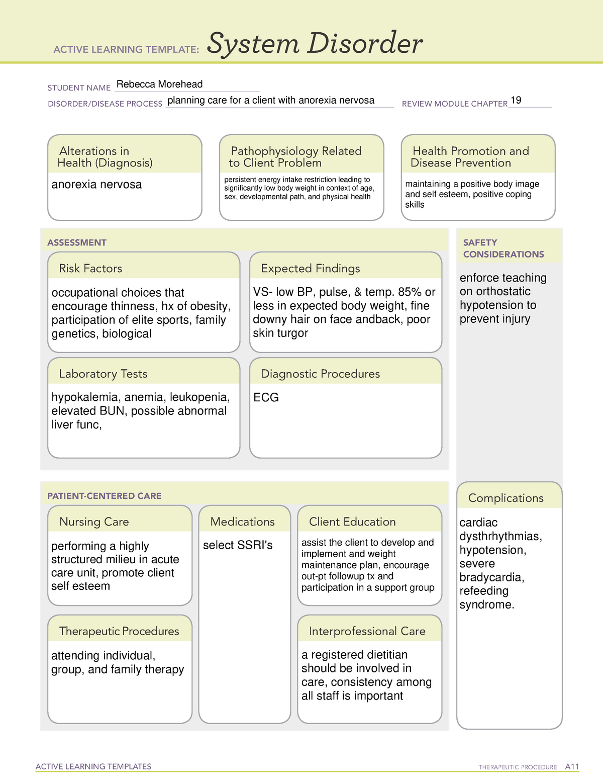 System Disorder Active Learning Template prntbl