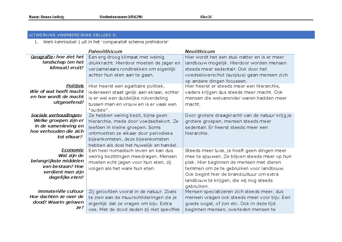 Werkblad Voorbereiding College 2 - UITWERKING VOORBEREIDING COLLEGE 2 ...